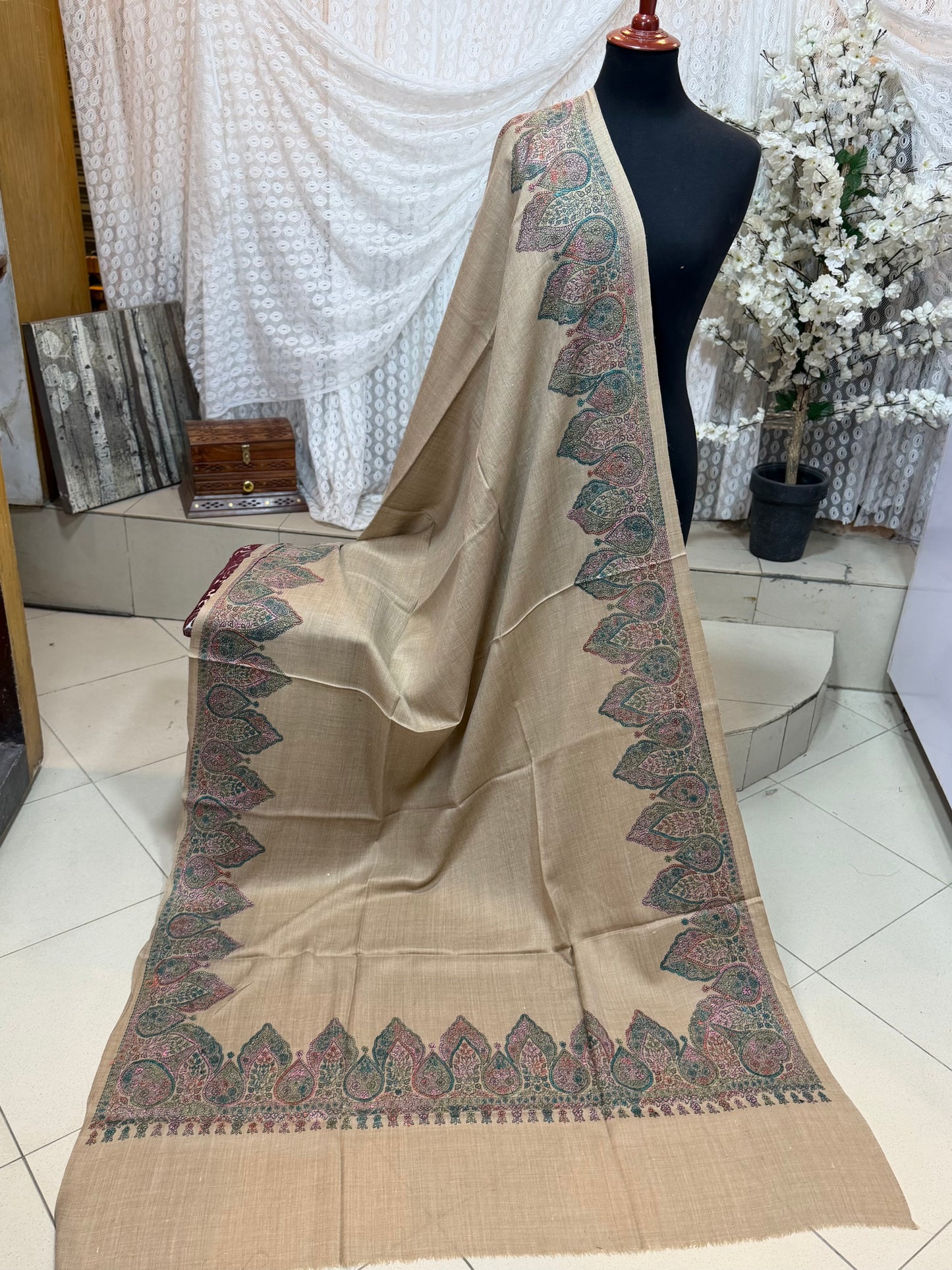 Pashmina Shawl Border Embroidery | Handmade Shawl Perfect Gift | Skin