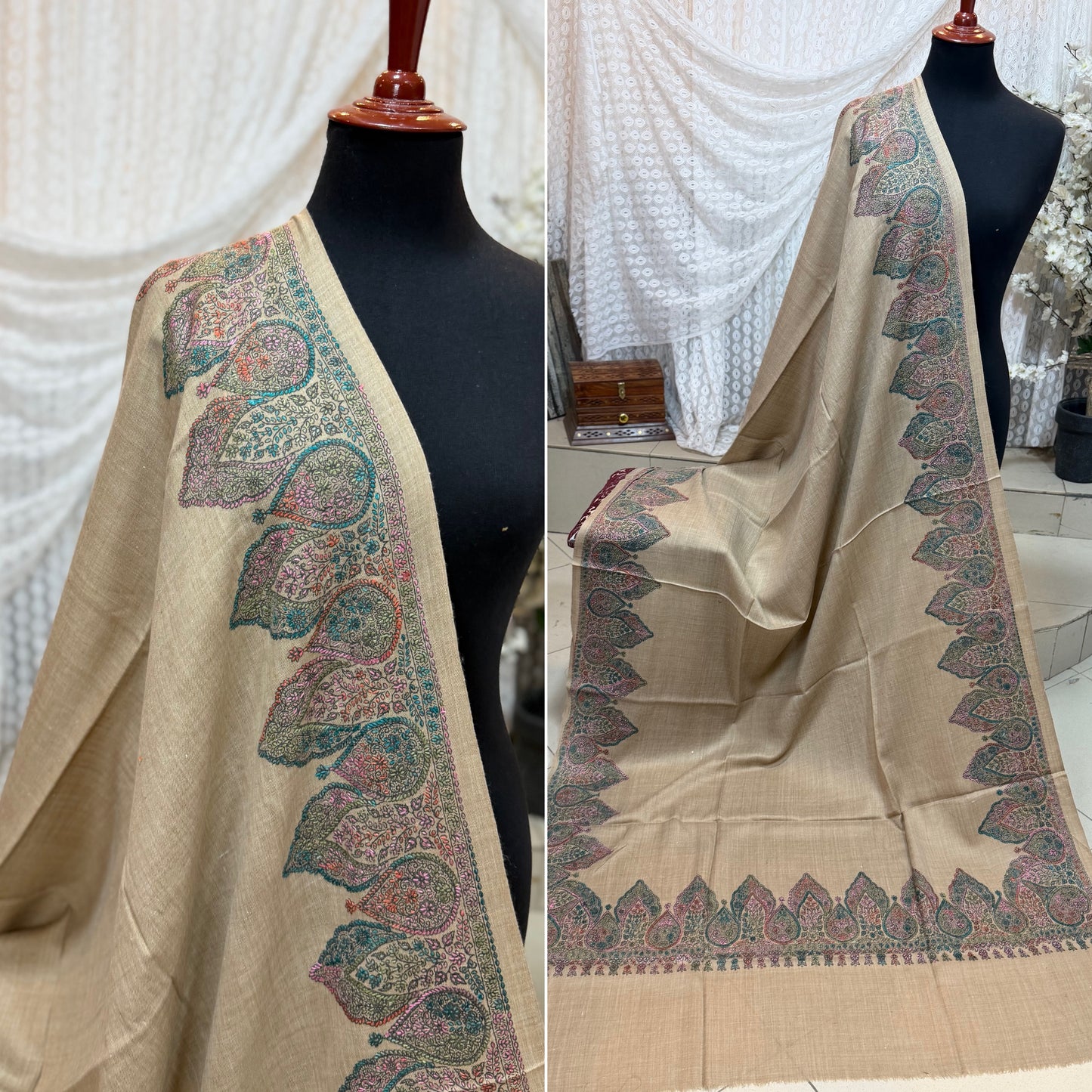 Pashmina Shawl Border Embroidery | Handmade Shawl Perfect Gift | Skin