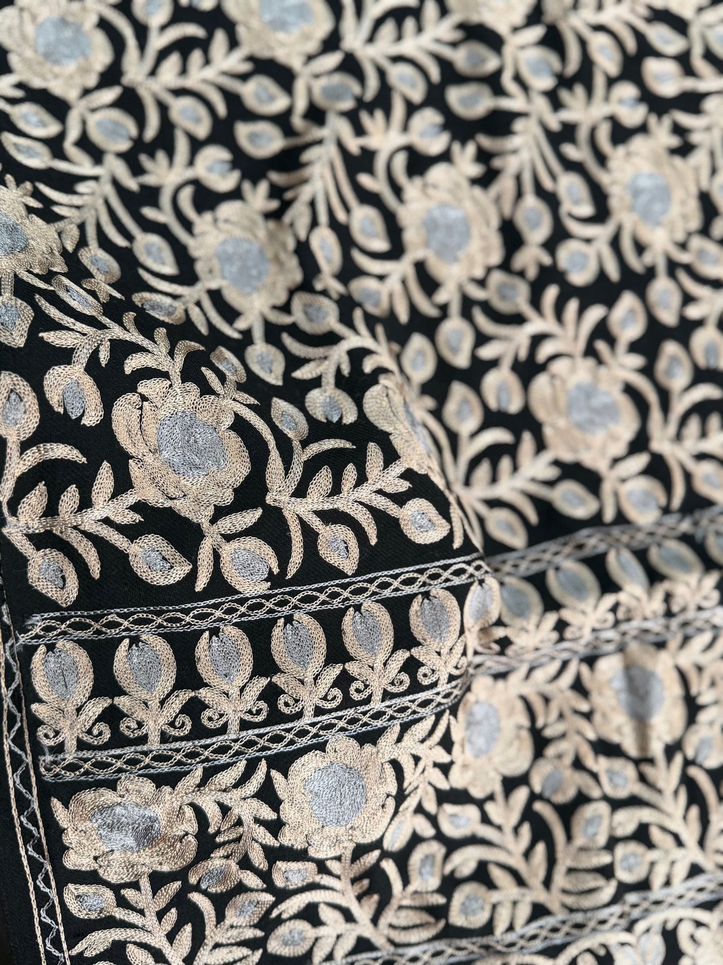 Kashmiri Jaal Shawl | Full Embroidered Shawl Resham Work Aar Embroidery | Black
