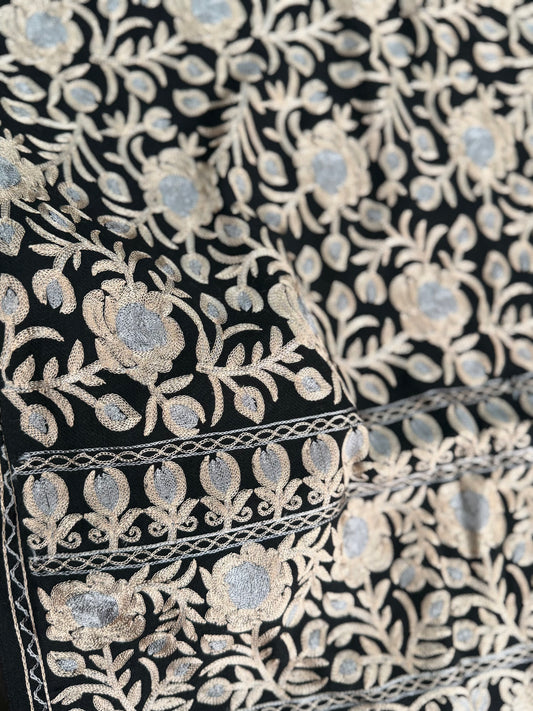 Kashmiri Jaal Shawl | Full Embroidered Shawl Resham Work Aar Embroidery | Blue