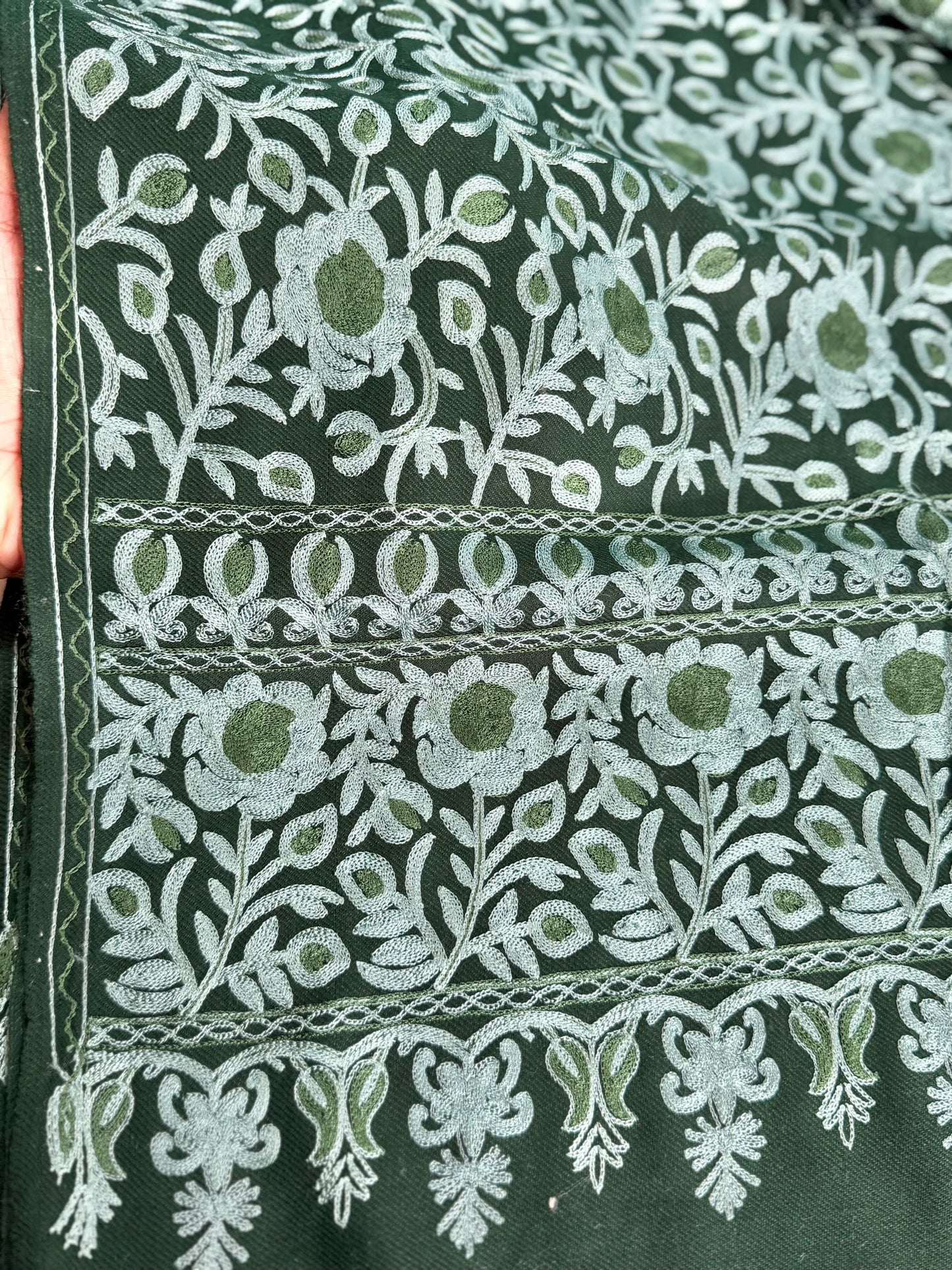 Kashmiri Jaal Shawl | Full Embroidered Shawl Resham Work Aar Embroidery | Green