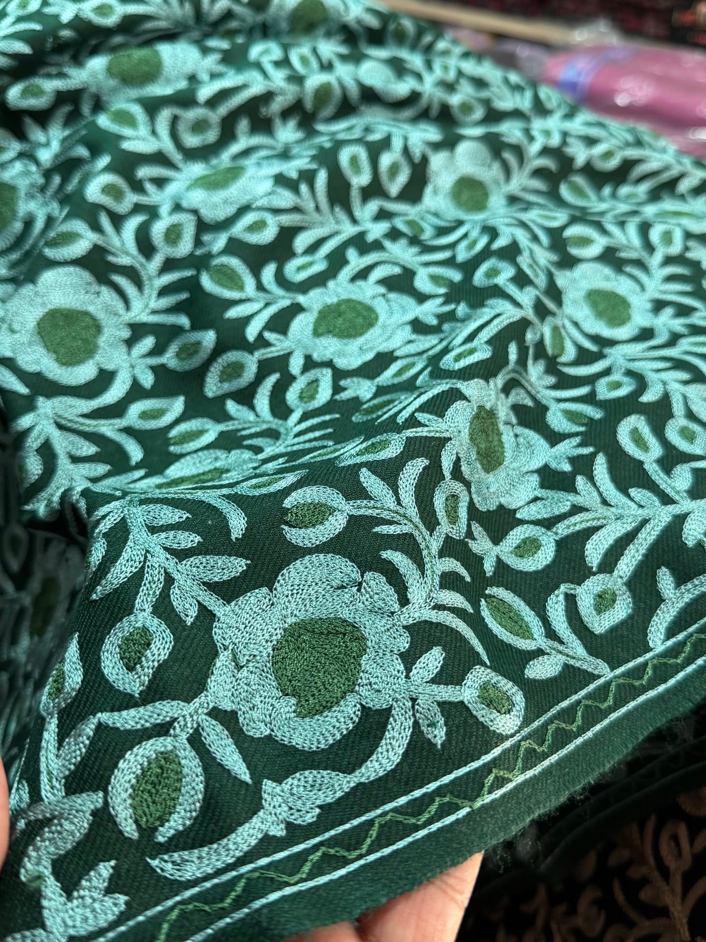 Kashmiri Jaal Shawl | Full Embroidered Shawl Resham Work Aar Embroidery | Green