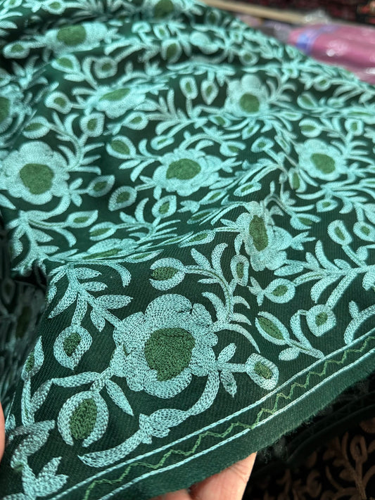 Kashmiri Jaal Shawl | Full Embroidered Shawl Resham Work Aar Embroidery | Green