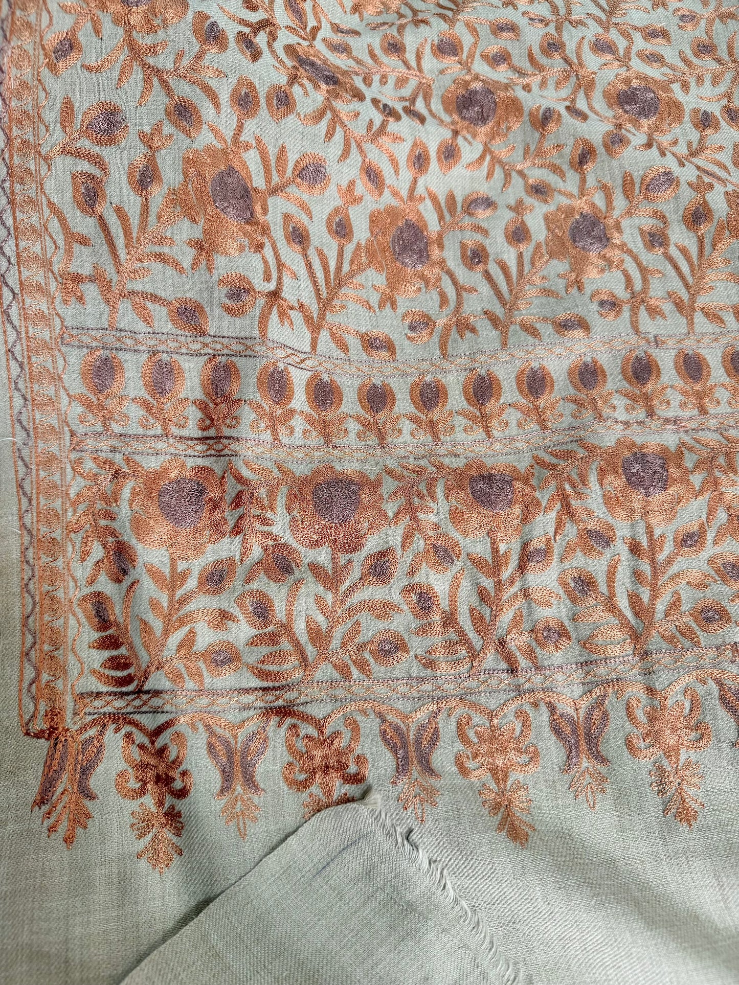 Kashmiri Jaal Shawl | Full Embroidered Shawl Resham Work Aar Embroidery | Beige