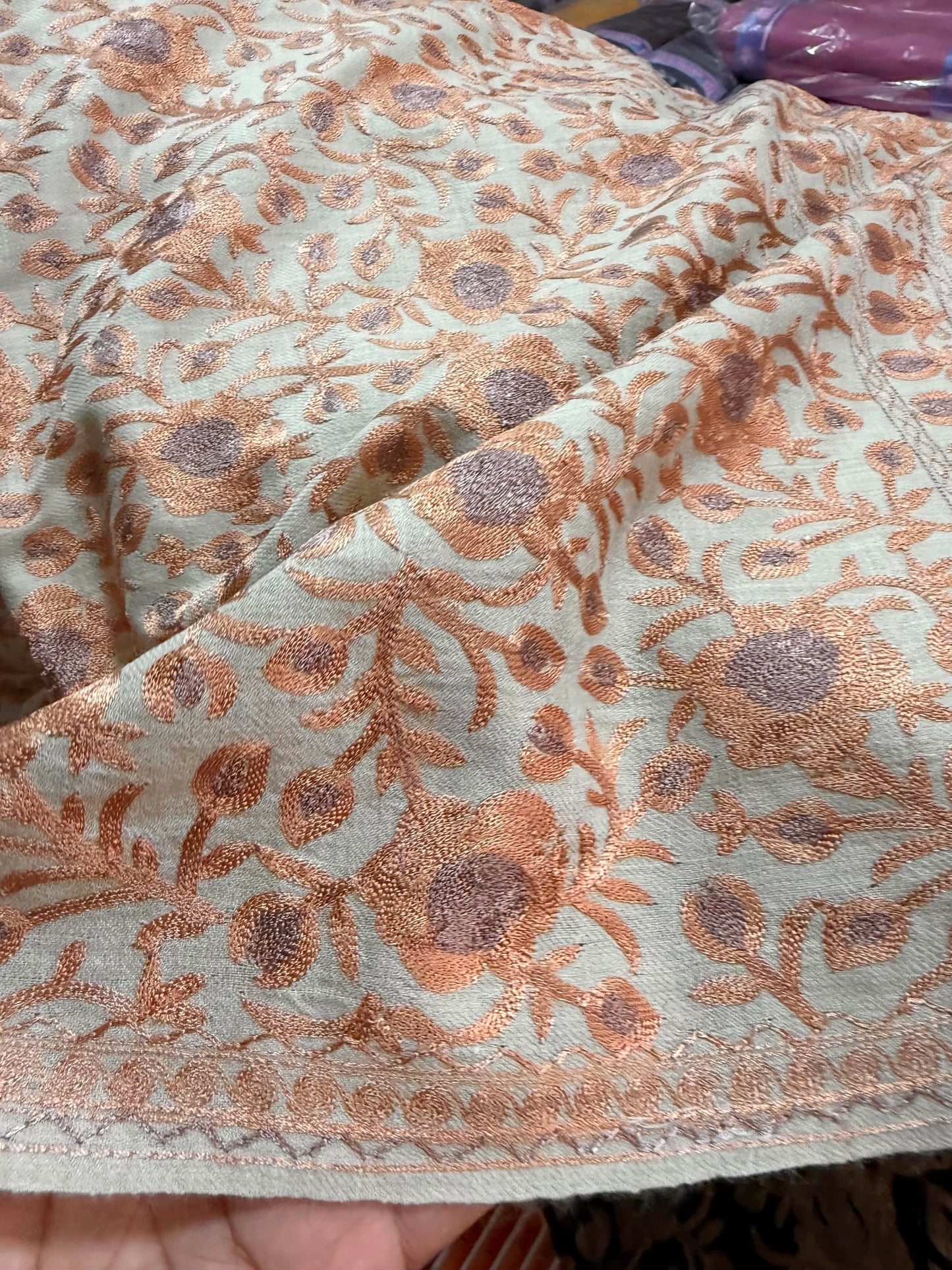 Kashmiri Jaal Shawl | Full Embroidered Shawl Resham Work Aar Embroidery | Beige