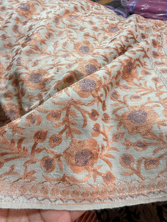 Kashmiri Jaal Shawl | Full Embroidered Shawl Resham Work Aar Embroidery | Beige