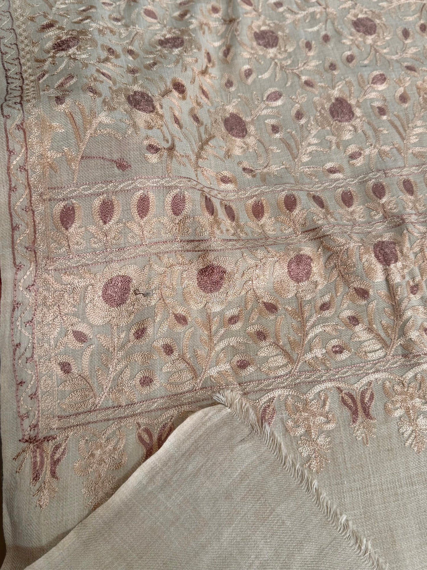 Kashmiri Jaal Shawl | Full Embroidered Shawl Resham Work Aar Embroidery | Skin