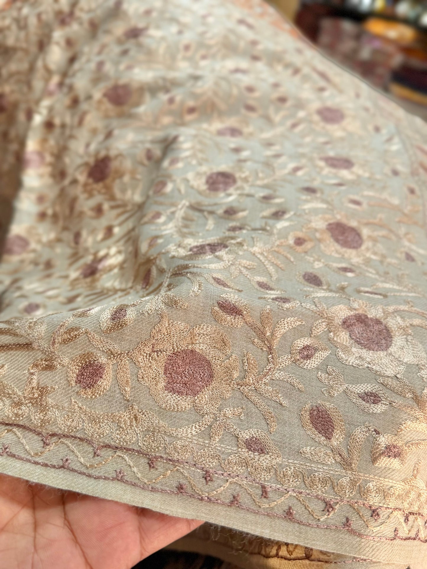 Kashmiri Jaal Shawl | Full Embroidered Shawl Resham Work Aar Embroidery | Skin
