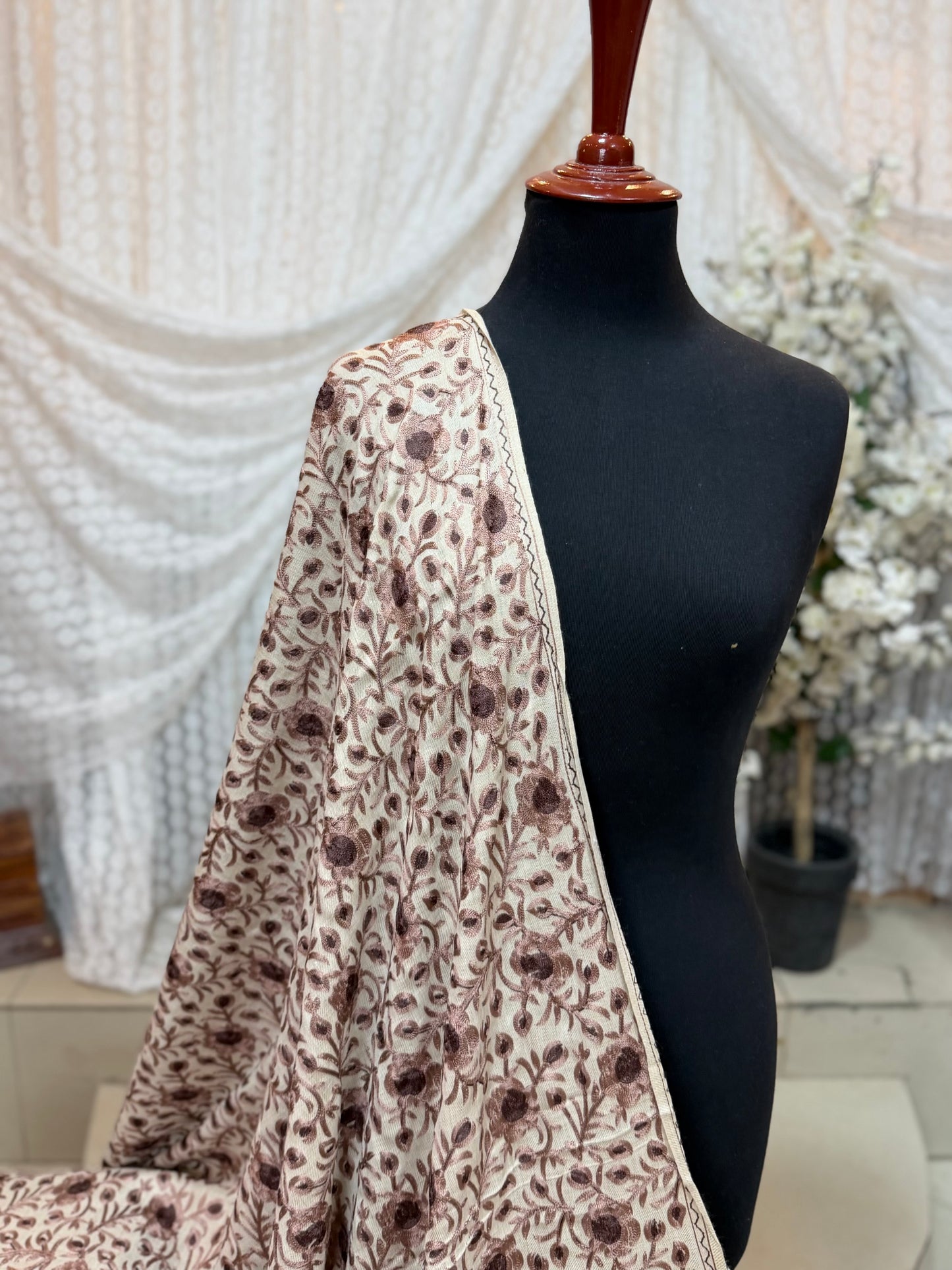 Kashmiri Jaal Shawl | Full Embroidered Shawl Resham Work Aar Embroidery | Skin