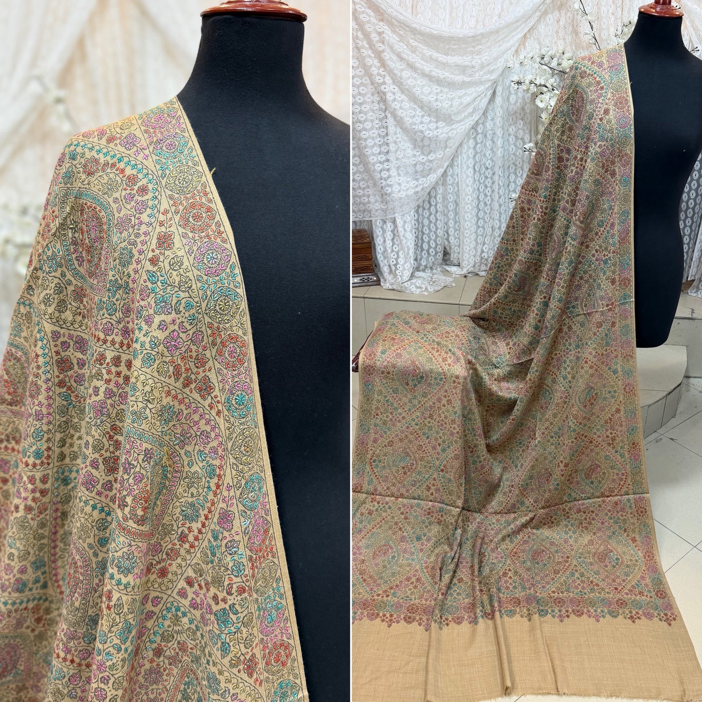 Special Pashmina Shawl | Hand Embroidery on Print Beautiful Jaal Shawl | Skin
