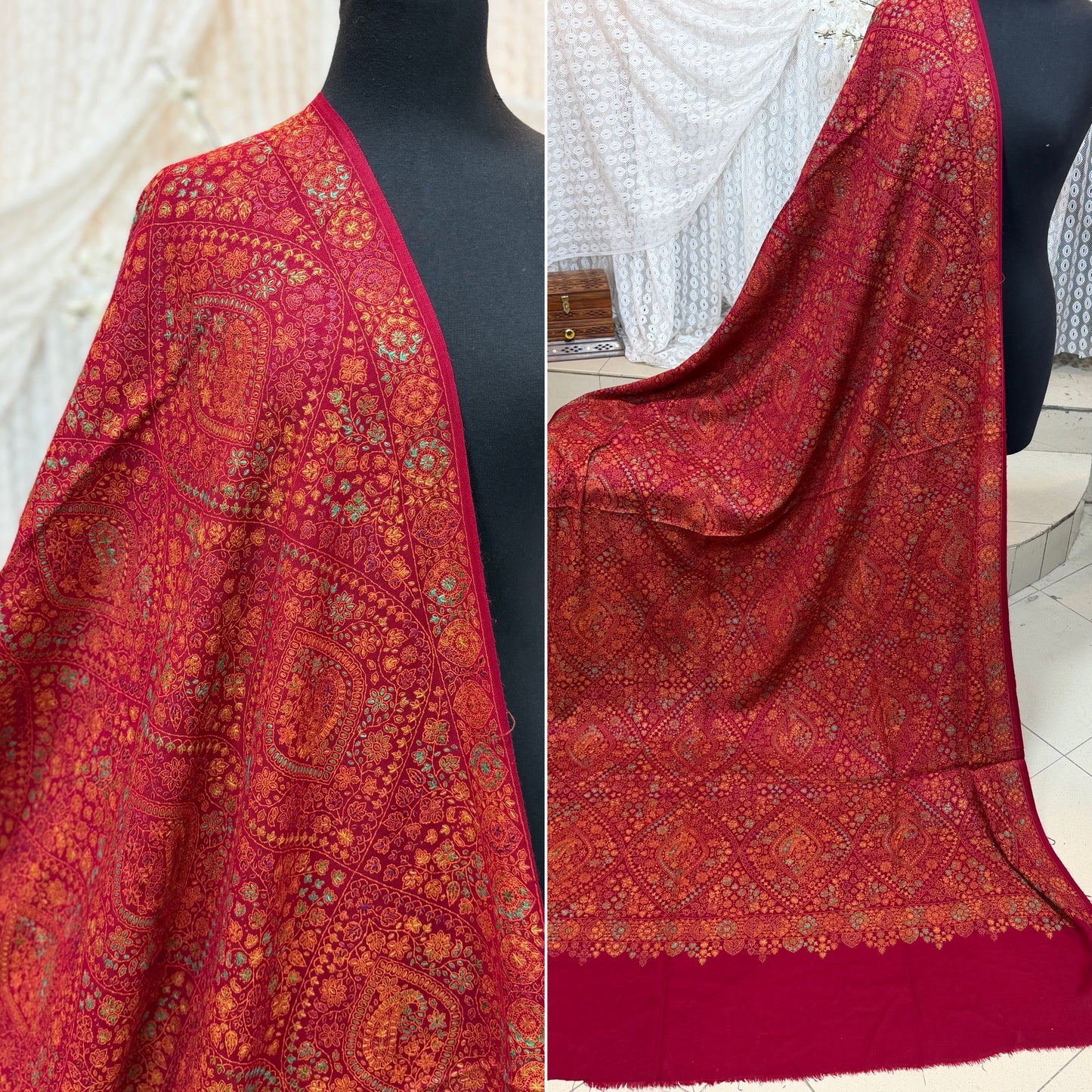 Special Pashmina Shawl | Hand Embroidery on Print Beautiful Jaal Shawl | Maroon