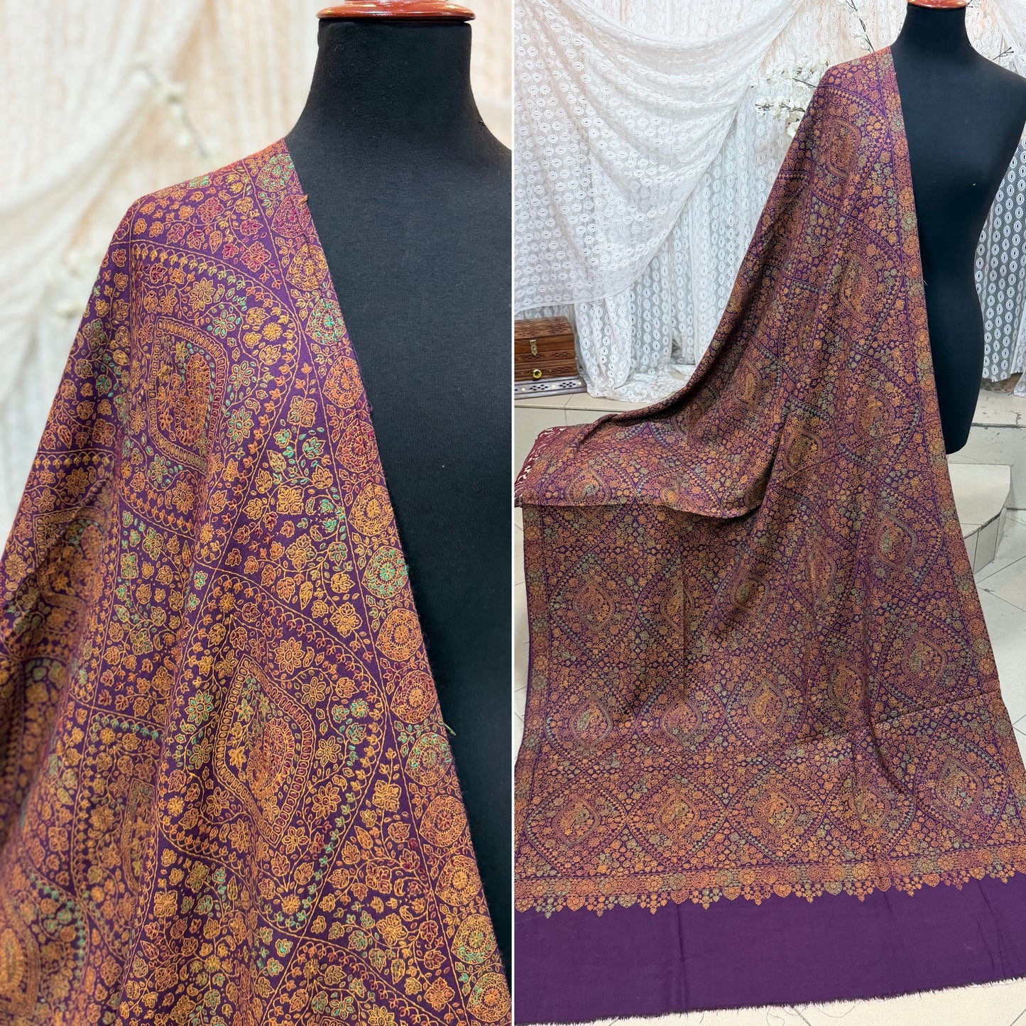 Special Pashmina Shawl | Hand Embroidery on Print Beautiful Jaal Shawl | Purple