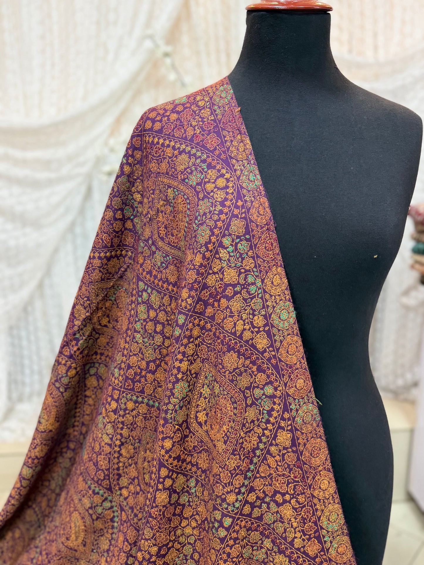 Special Pashmina Shawl | Hand Embroidery on Print Beautiful Jaal Shawl | Purple