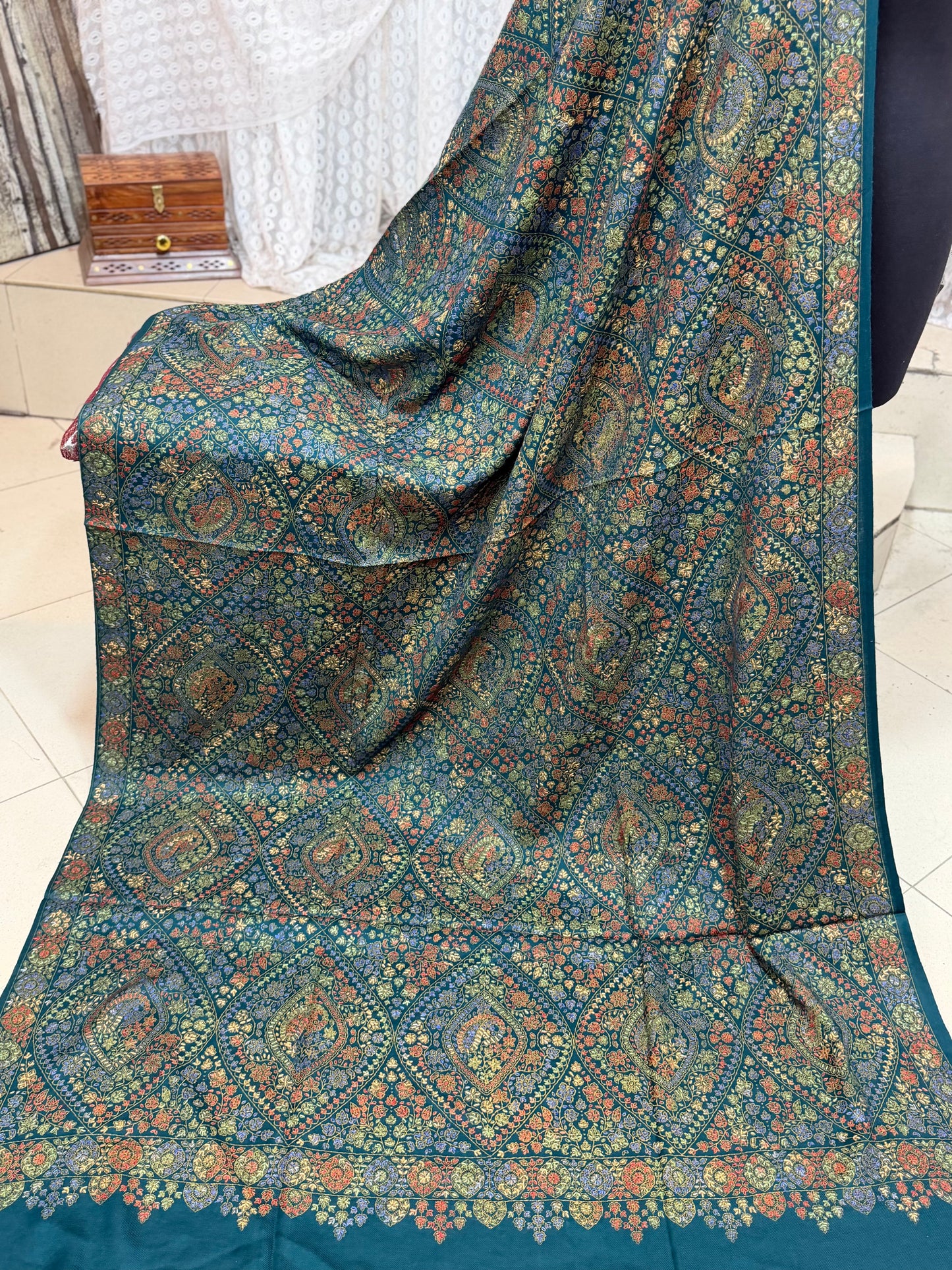Special Pashmina Shawl | Hand Embroidery on Print Beautiful Jaal Shawl | Zinc