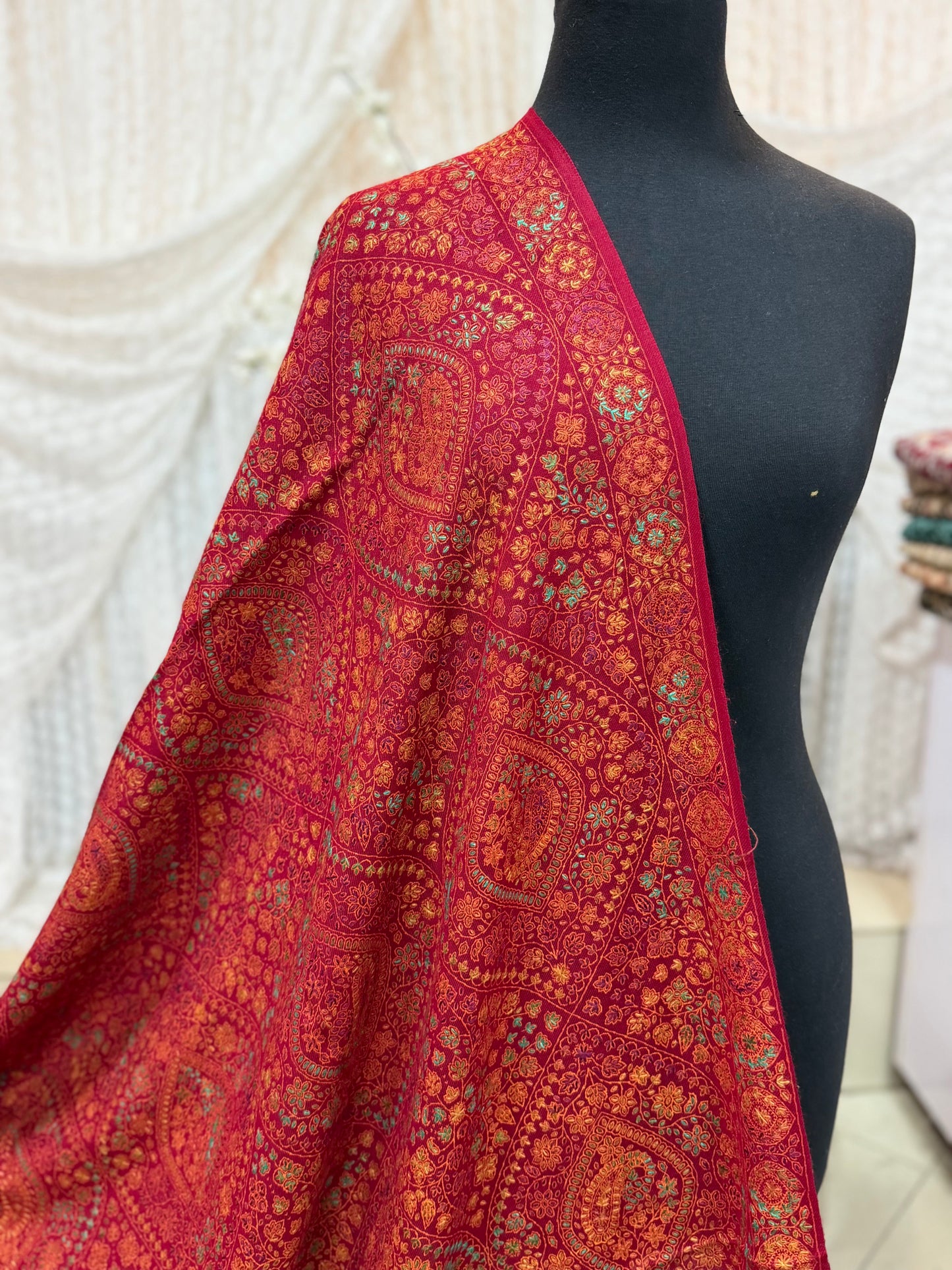 Special Pashmina Shawl | Hand Embroidery on Print Beautiful Jaal Shawl | Maroon