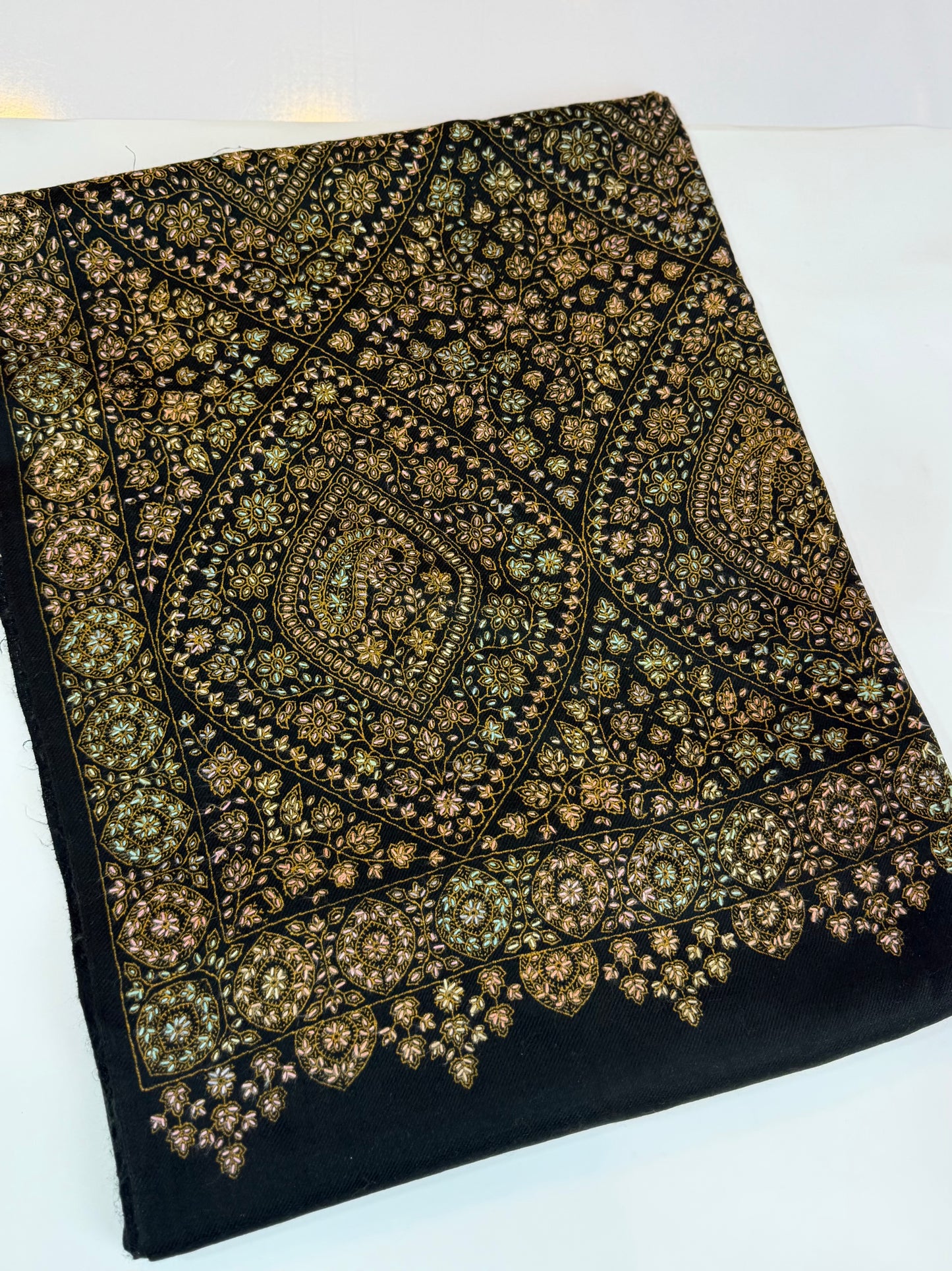 Special Pashmina Shawl | Hand Embroidery on Print Beautiful Jaal Shawl | Black