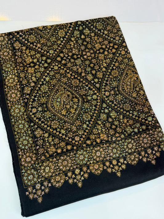 Special Pashmina Shawl | Hand Embroidery on Print Beautiful Jaal Shawl | Black