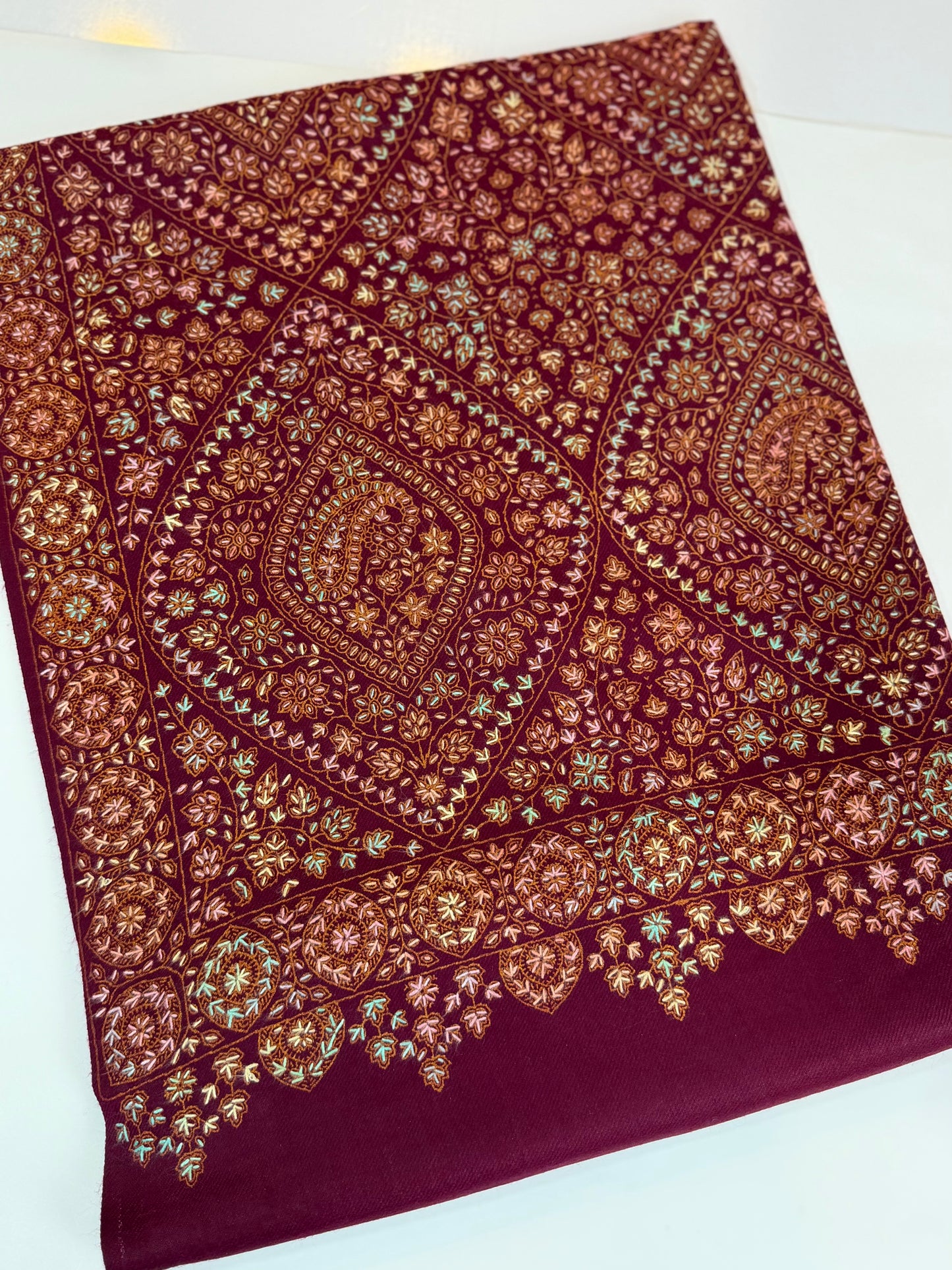 Special Pashmina Shawl | Hand Embroidery on Print Beautiful Jaal Shawl | Magenta