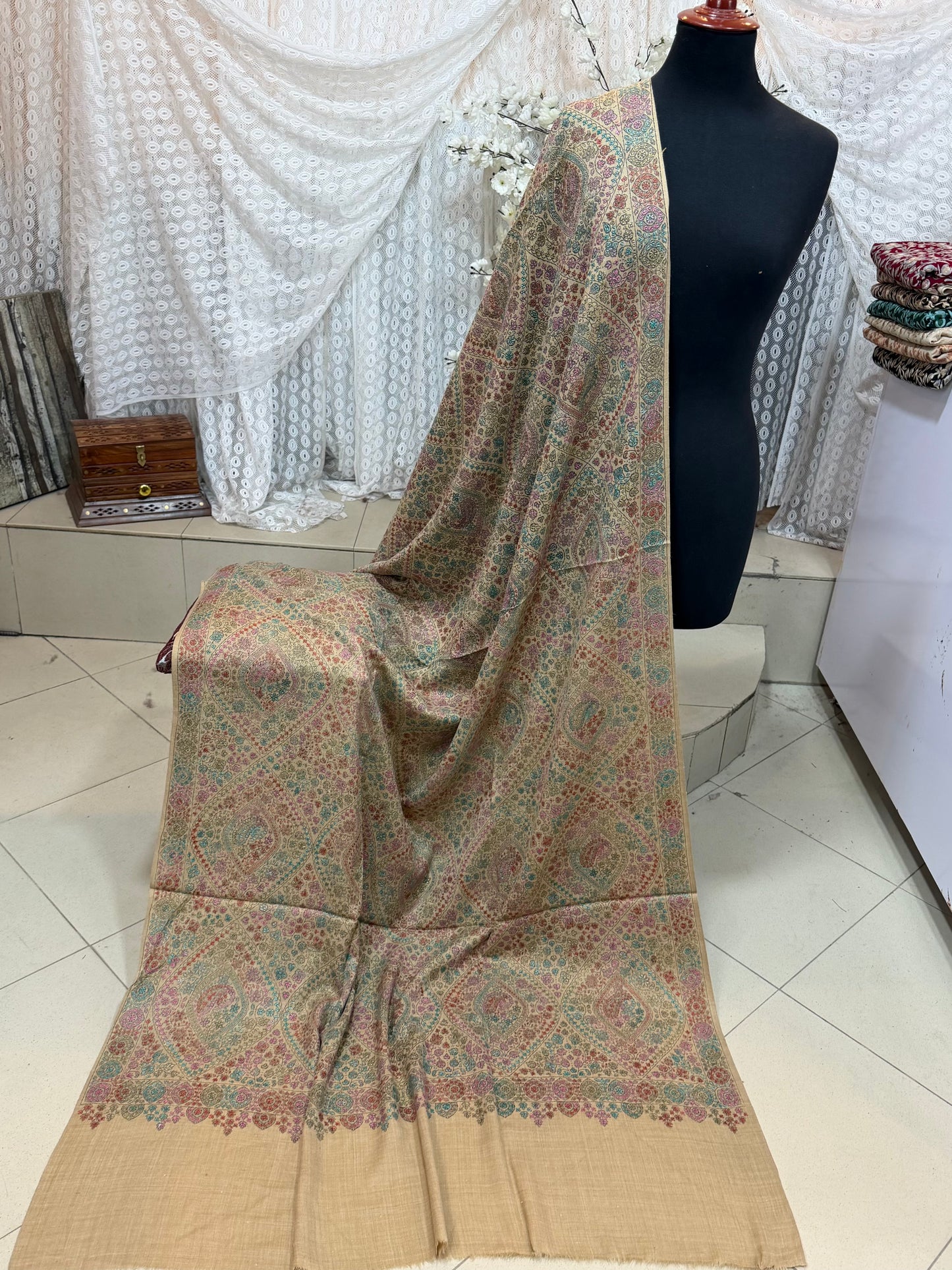 Special Pashmina Shawl | Hand Embroidery on Print Beautiful Jaal Shawl | Skin