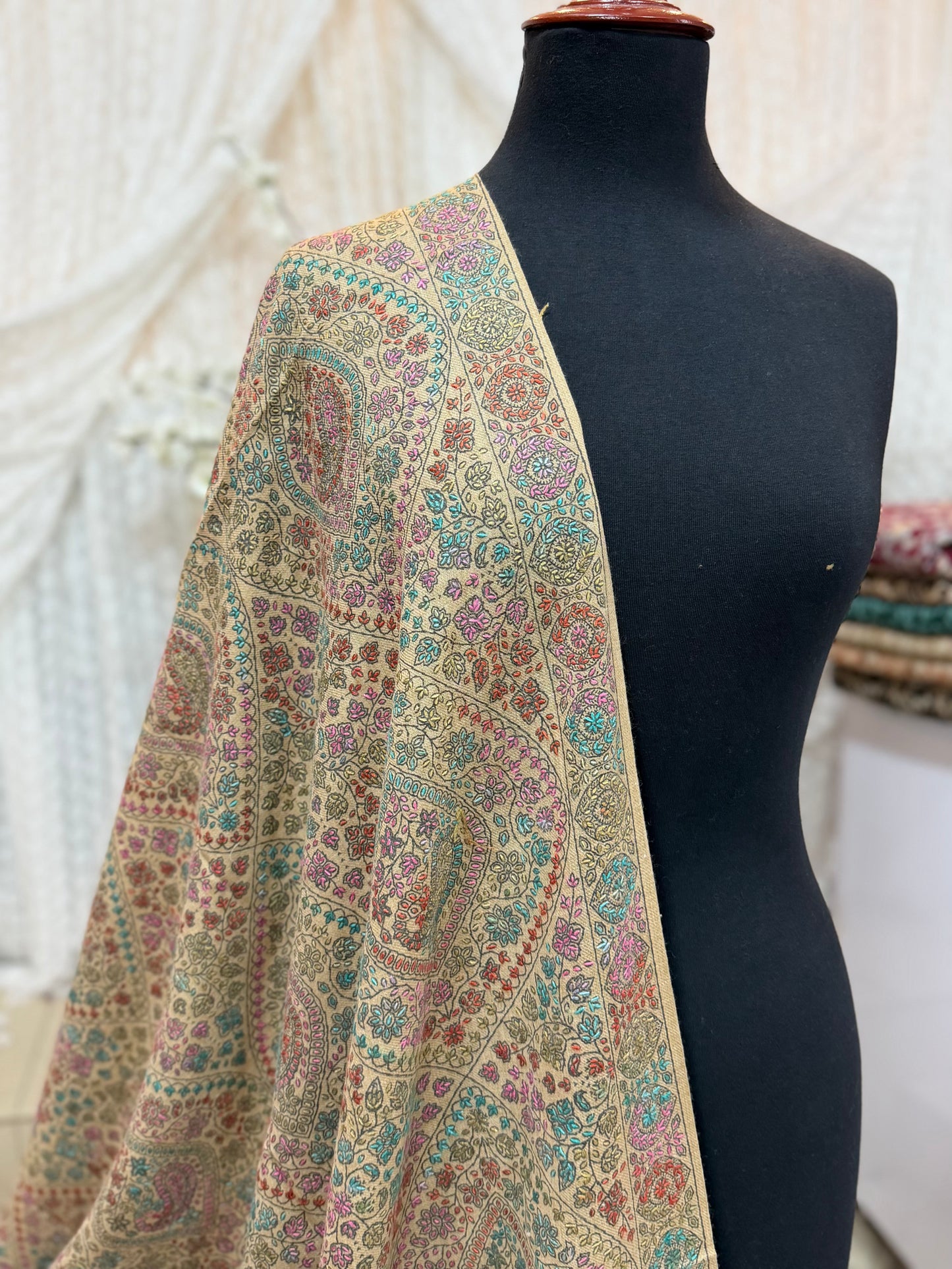 Special Pashmina Shawl | Hand Embroidery on Print Beautiful Jaal Shawl | Skin