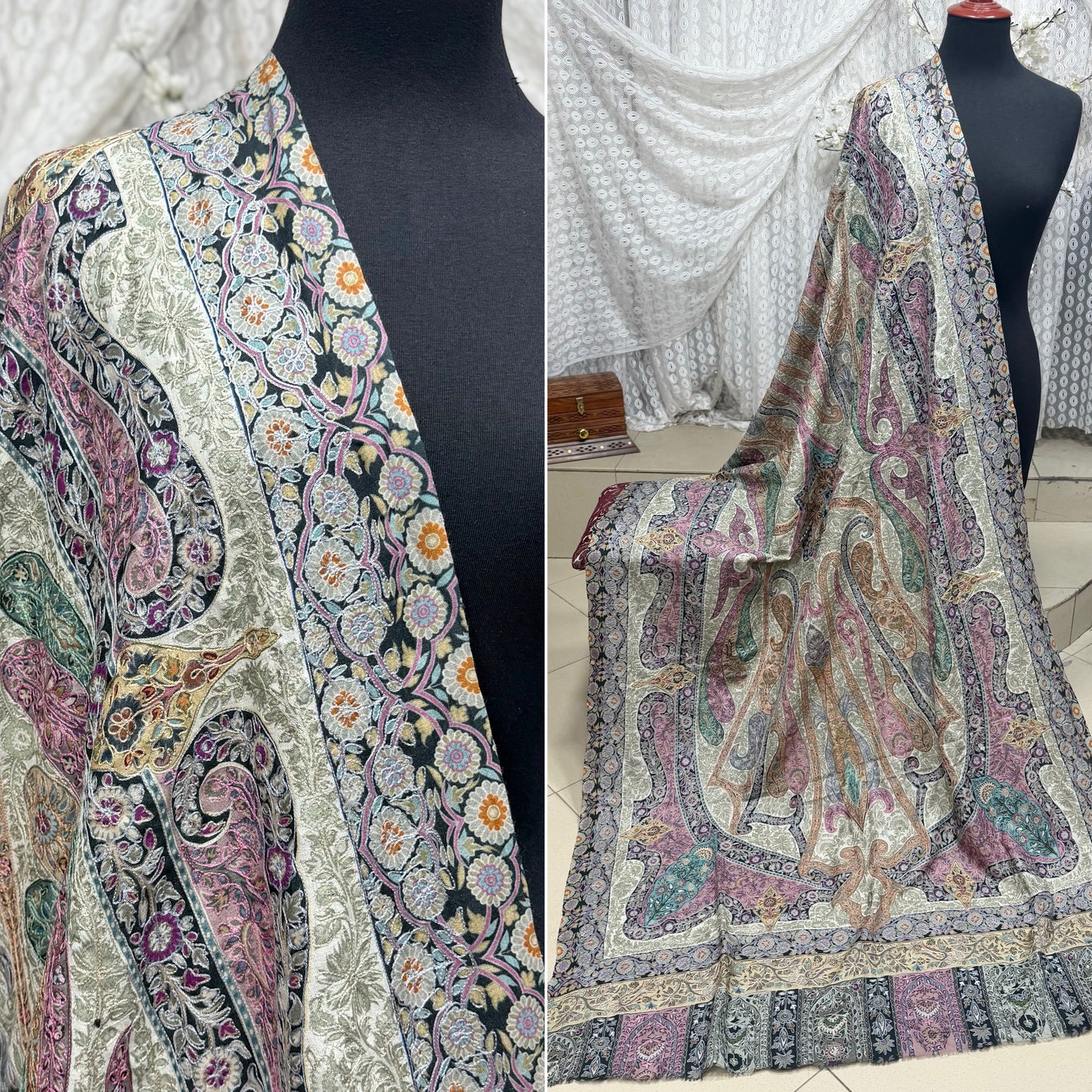 Qalamkar Shawl on Toosh Base | Made in Kashmir Multicolor Floral Design