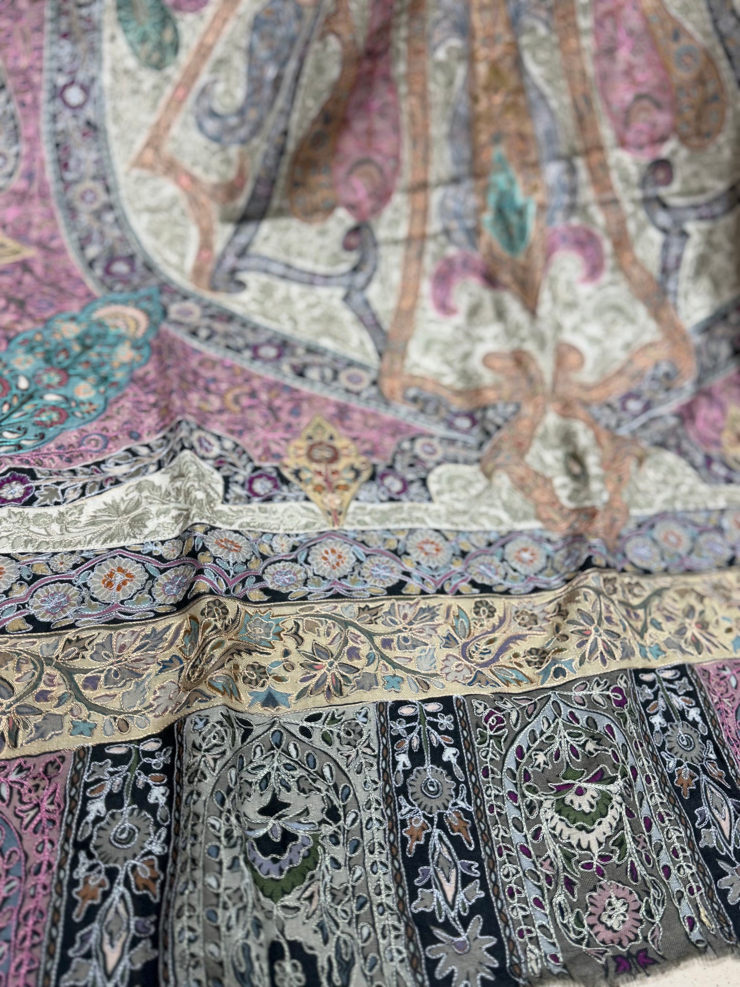 Qalamkar Shawl on Toosh Base | Made in Kashmir Multicolor Floral Design