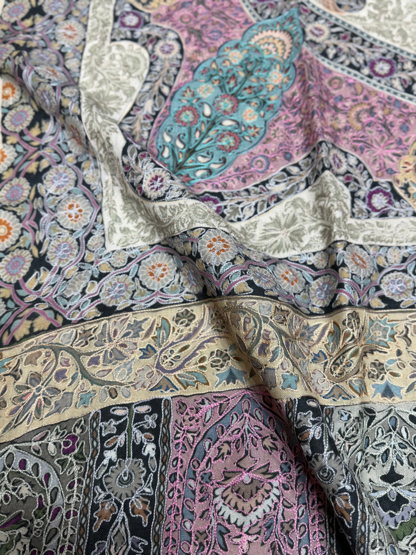 Qalamkar Shawl on Toosh Base | Made in Kashmir Multicolor Floral Design