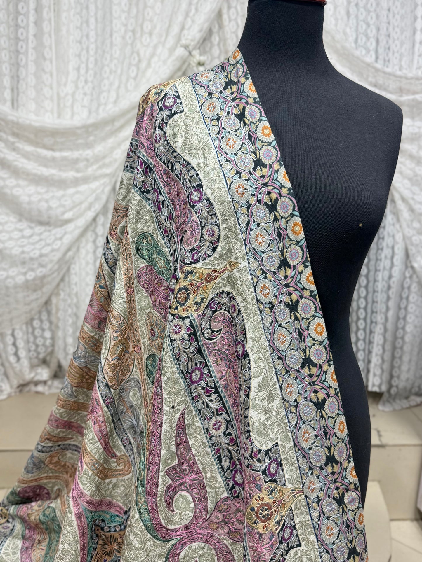 Qalamkar Shawl on Toosh Base | Made in Kashmir Multicolor Floral Design