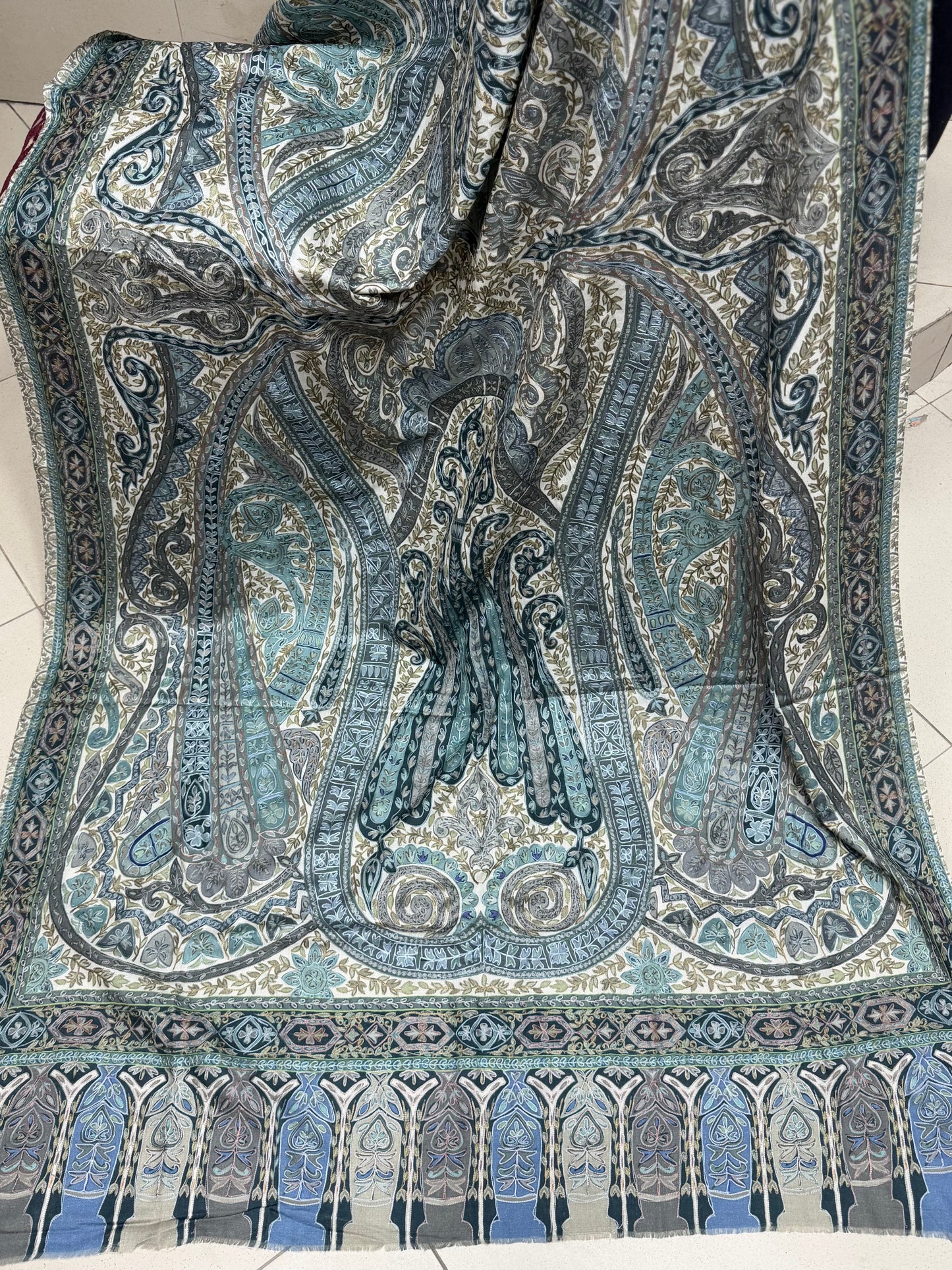 Qalamkar Shawl on Toosh Base | Made in Kashmir Multicolor Floral Design