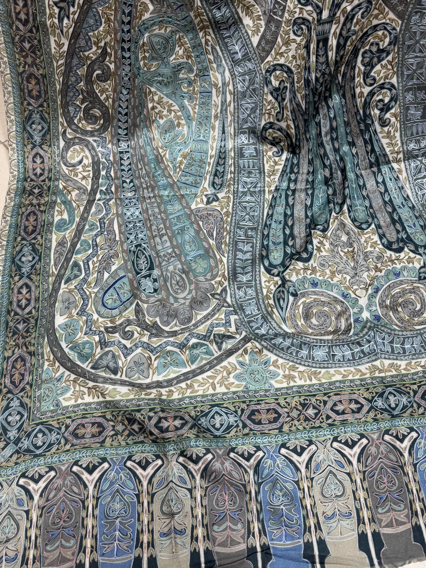 Qalamkar Shawl on Toosh Base | Made in Kashmir Multicolor Floral Design