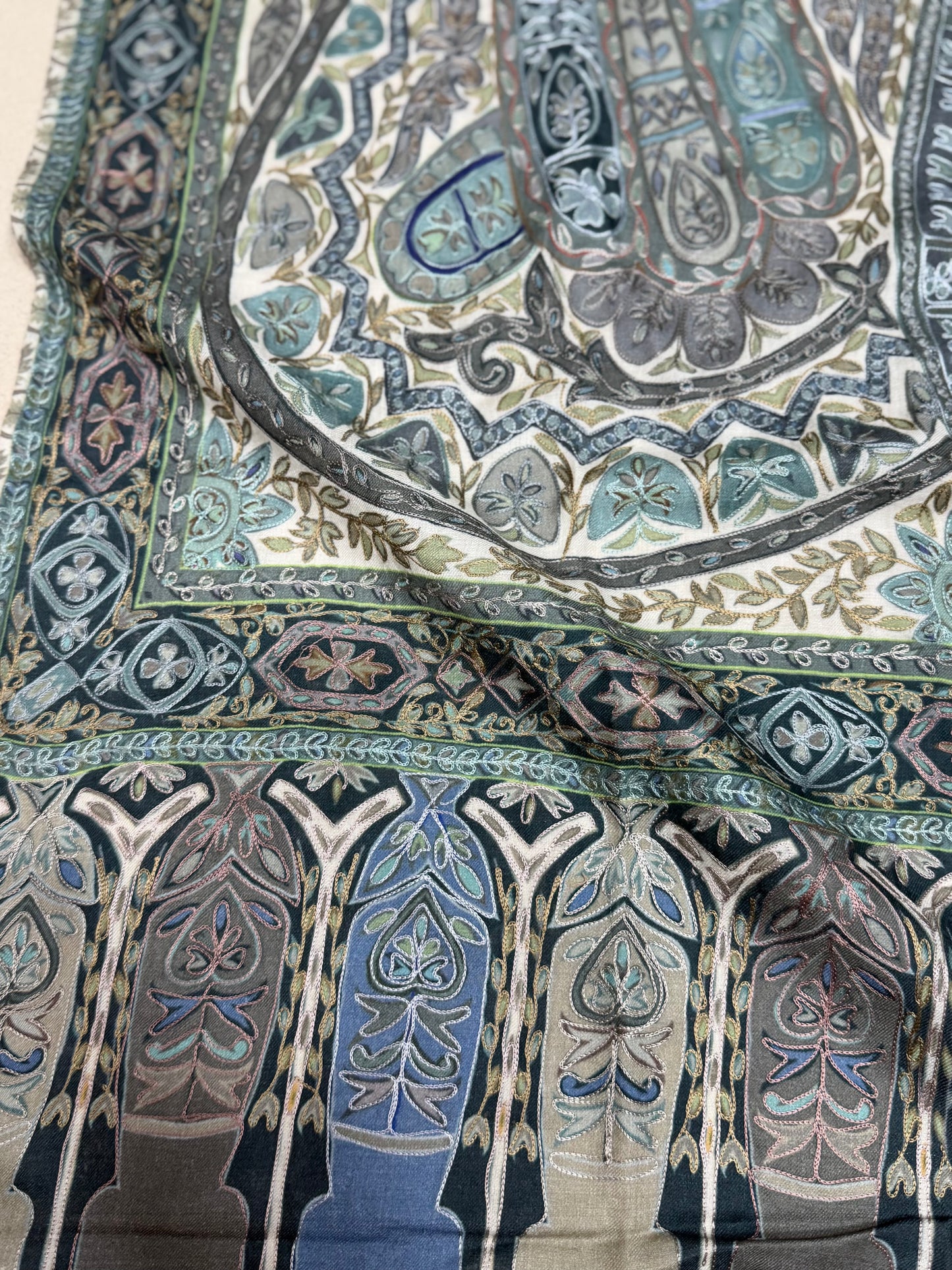 Qalamkar Shawl on Toosh Base | Made in Kashmir Multicolor Floral Design