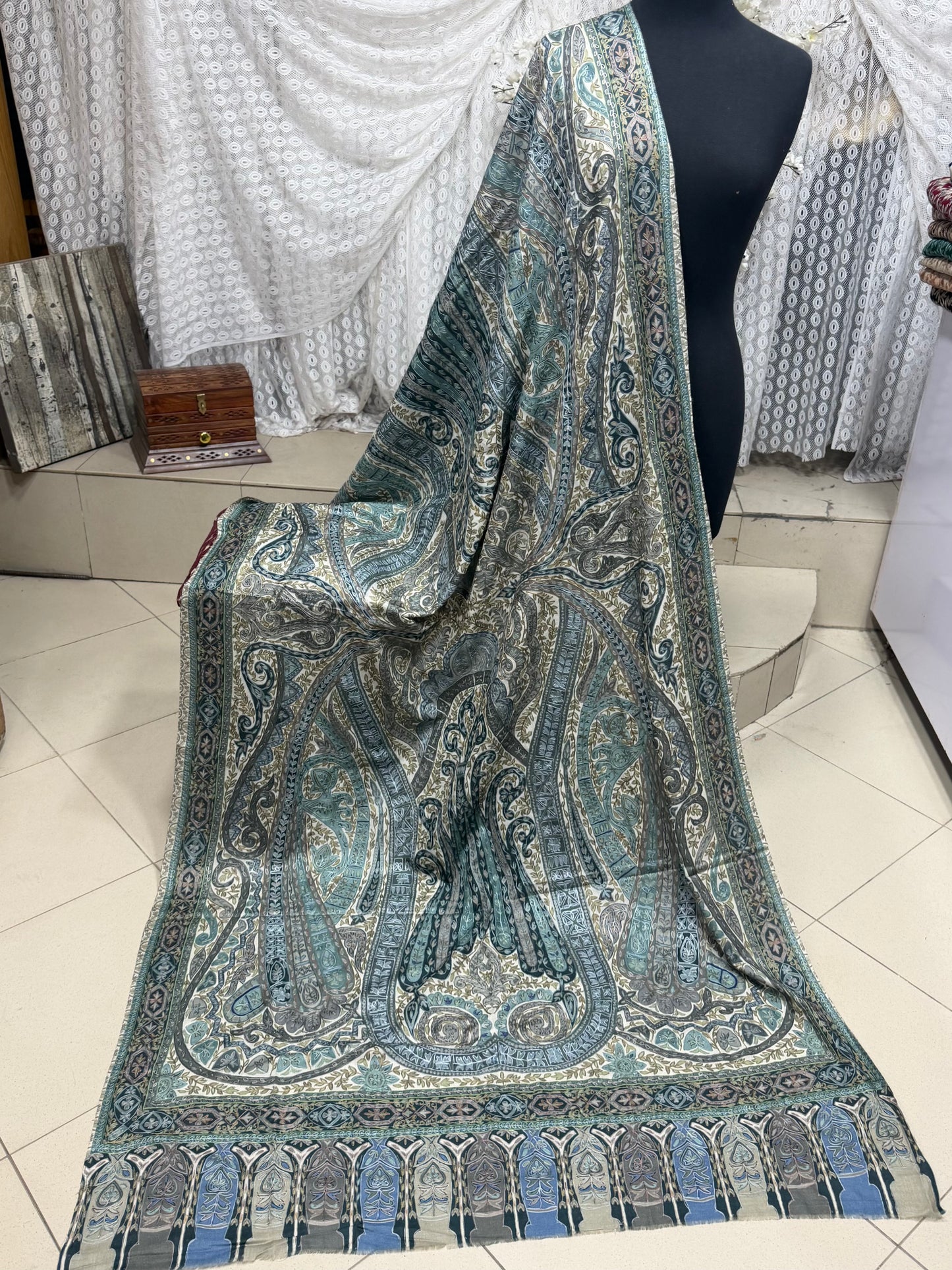 Qalamkar Shawl on Toosh Base | Made in Kashmir Multicolor Floral Design