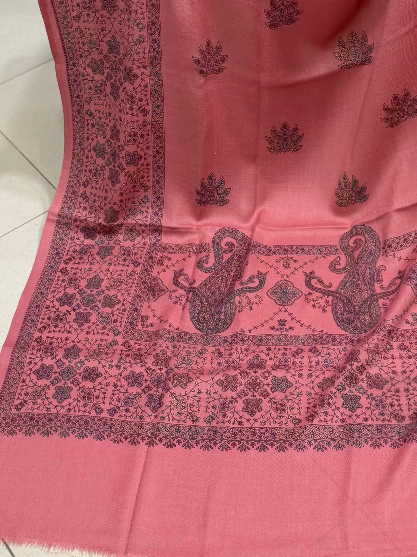 Pashmina Shawl | Hand Embroidery on Print Beautiful Shawl | Pink