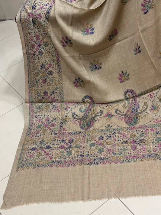 Pashmina Shawl | Hand Embroidery on Print Beautiful Shawl | Dark Skin