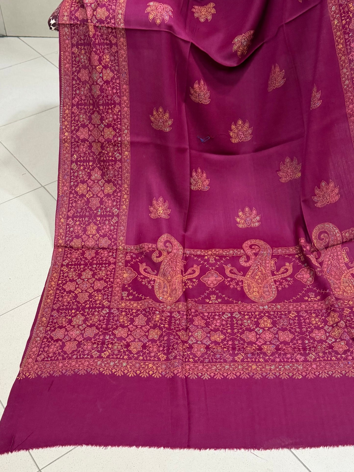 Pashmina Shawl | Hand Embroidery on Print Beautiful Shawl | Magenta