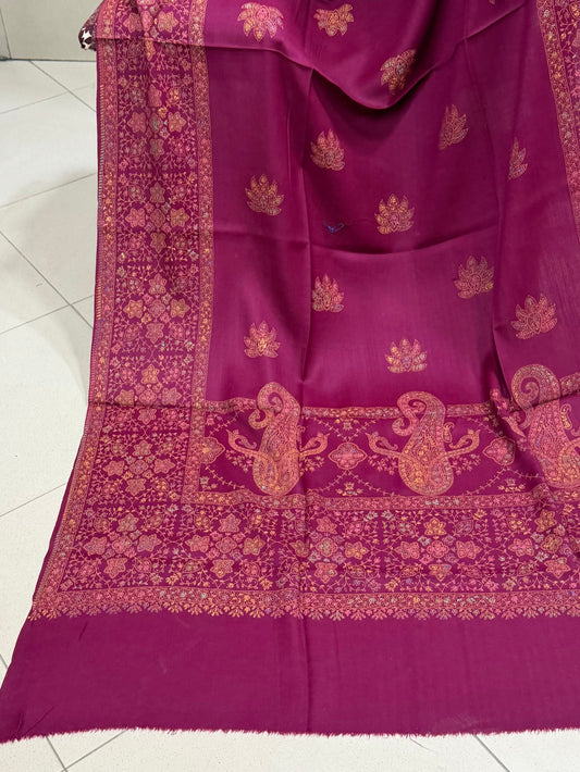 Pashmina Shawl | Hand Embroidery on Print Beautiful Shawl | Magenta