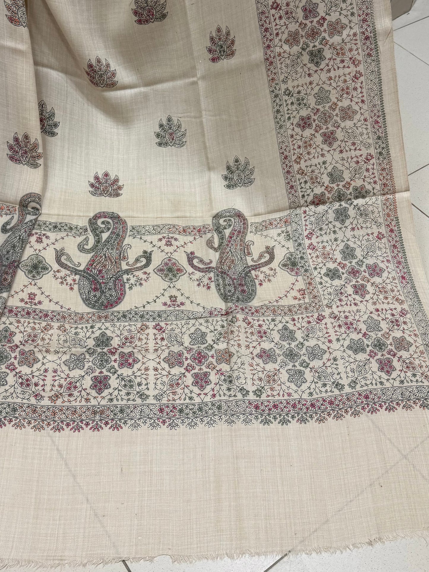Pashmina Shawl | Hand Embroidery on Print Beautiful Shawl | Skin