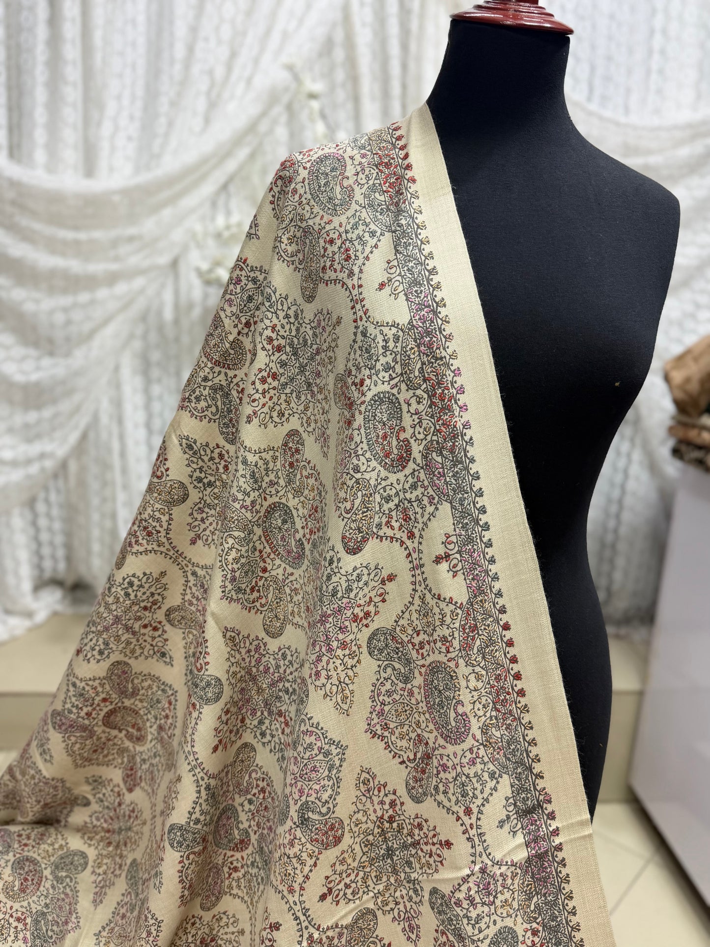 Pashmina Shawl | Hand Embroidery on Print Beautiful Shawl | Skin