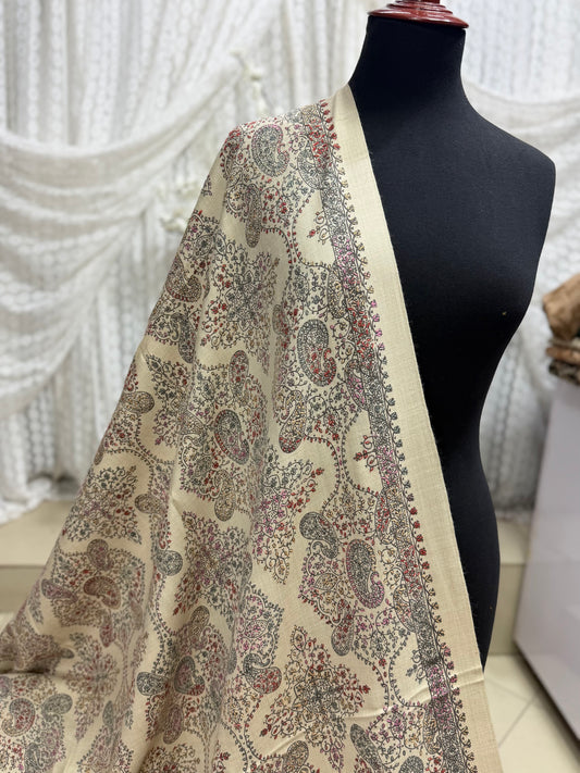 Pashmina Shawl | Hand Embroidery on Print Beautiful Shawl | Skin