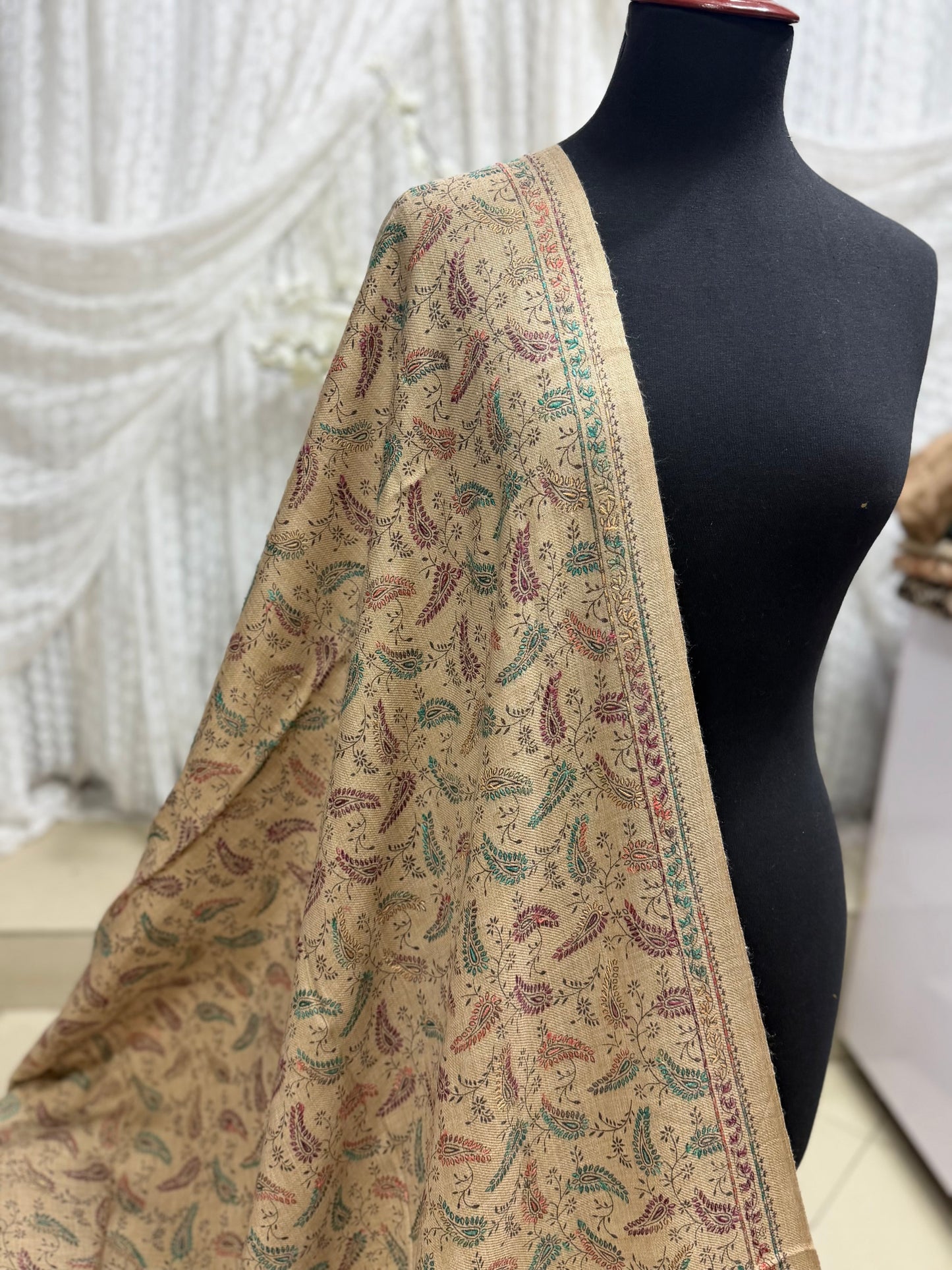 Pashmina Shawl | Hand Embroidery on Print Beautiful Shawl | Skin