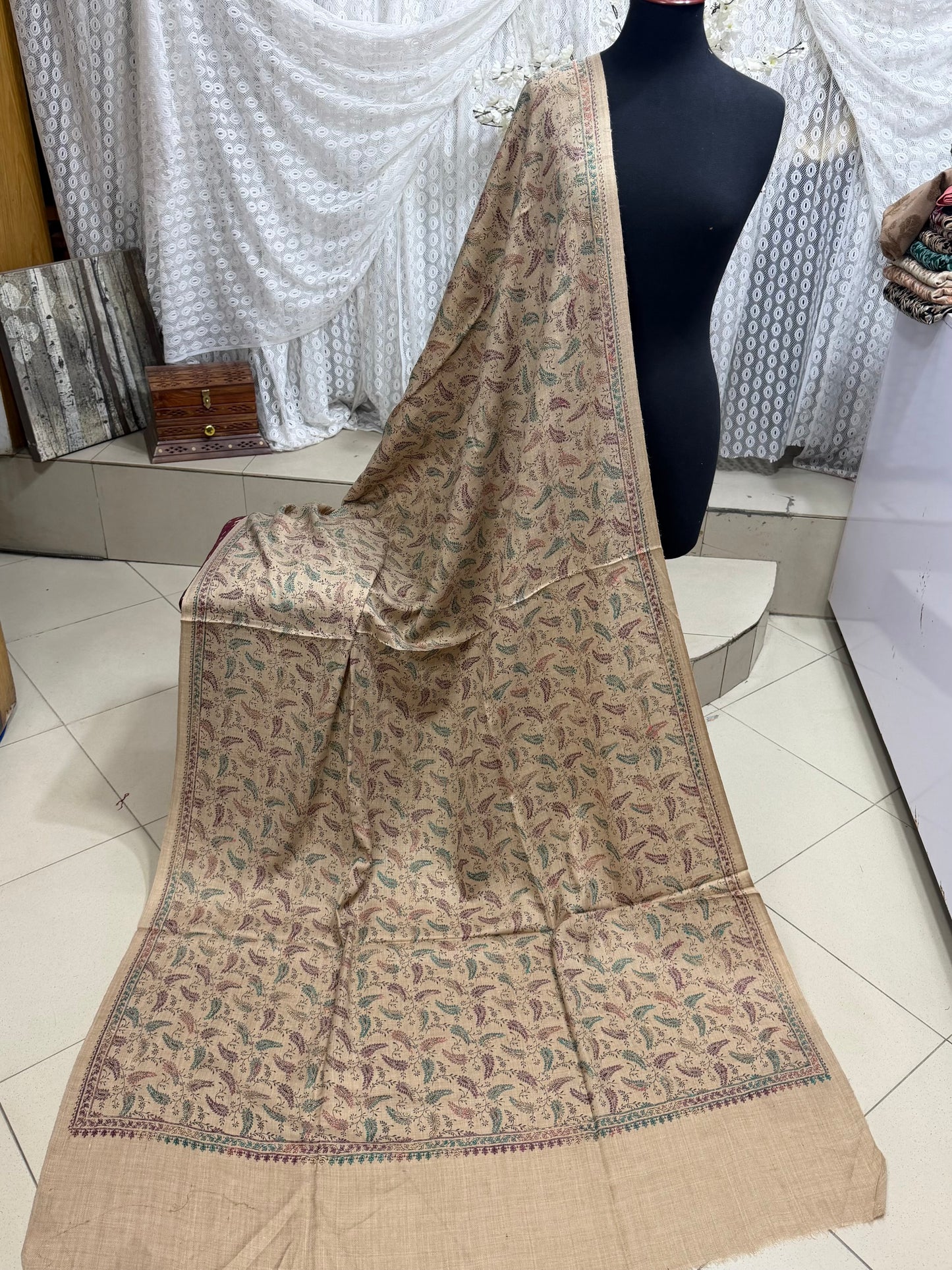 Pashmina Shawl | Hand Embroidery on Print Beautiful Shawl | Skin