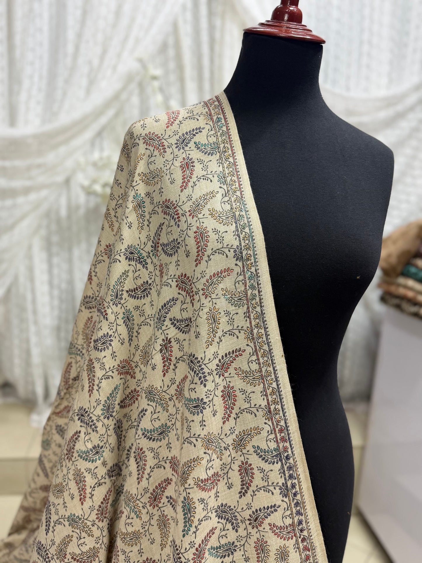 Pashmina Shawl | Hand Embroidery on Print Beautiful Shawl | Skin