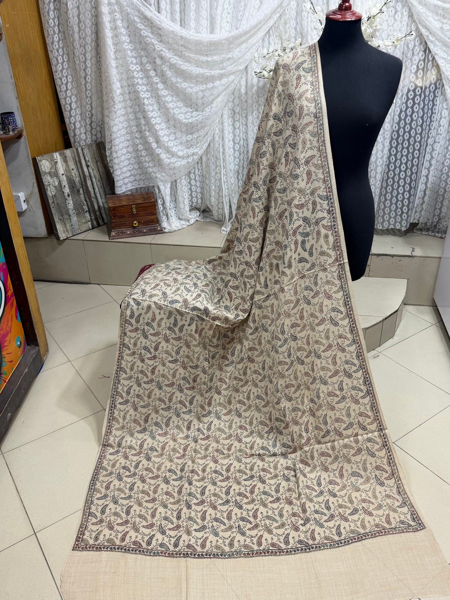 Pashmina Shawl | Hand Embroidery on Print Beautiful Shawl | Skin