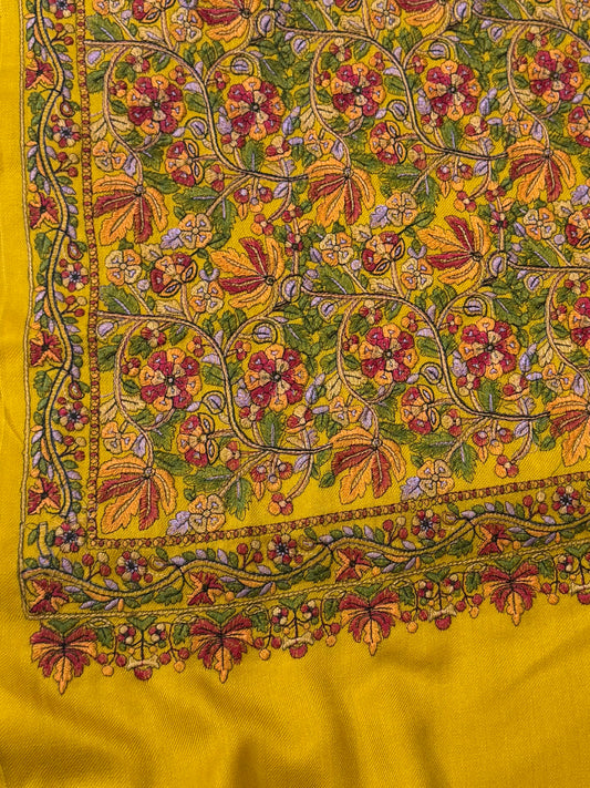 Full Embroidered Jama Jaal Pashmina Shawl | Mustard