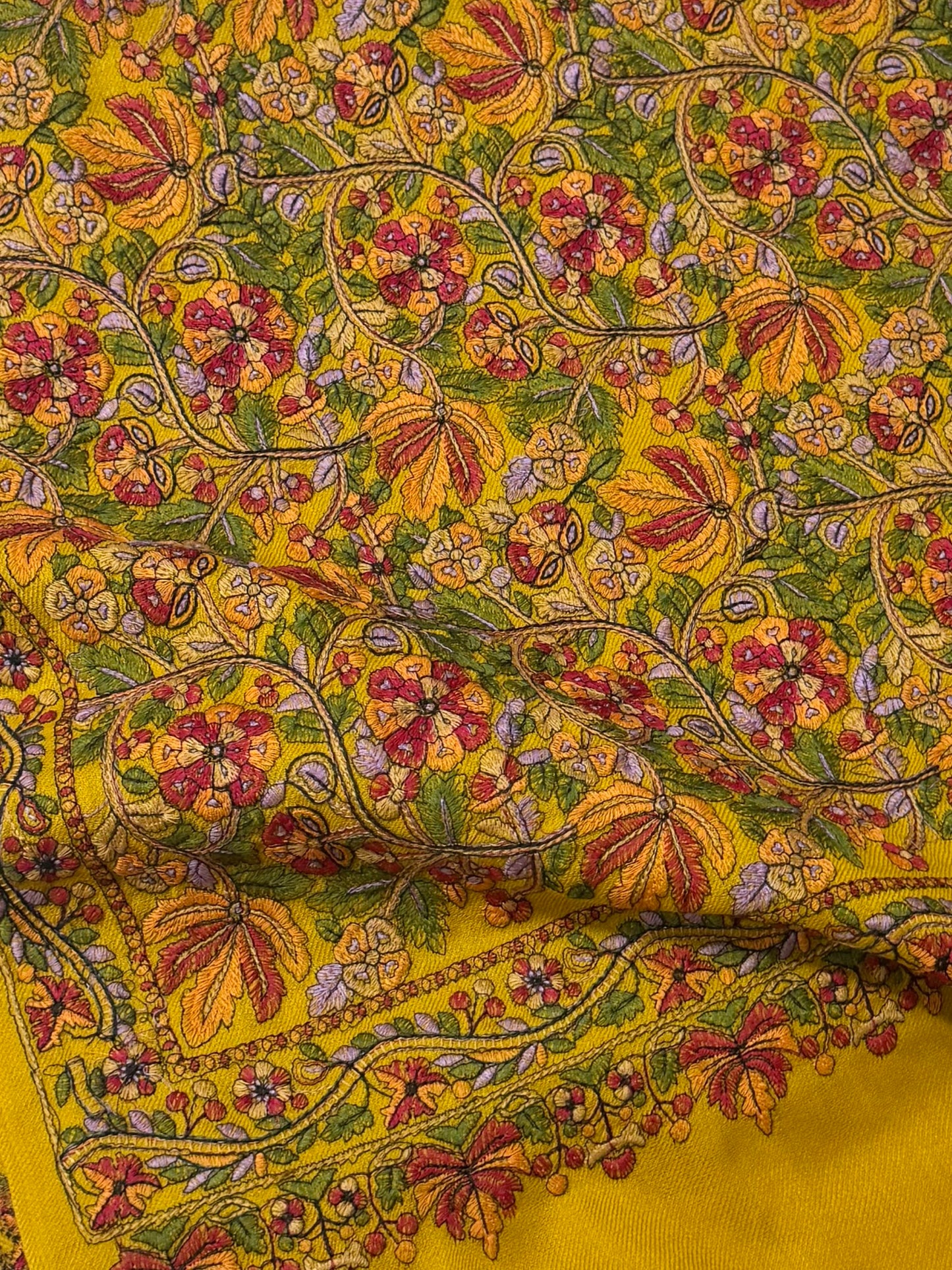 Full Embroidered Jama Jaal Pashmina Shawl | Mustard