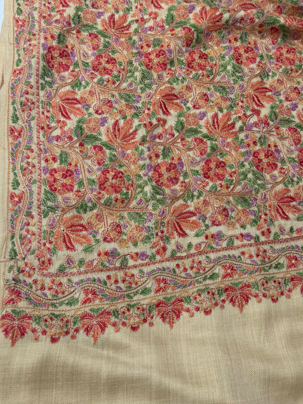 Full Embroidered Jama Jaal Pashmina Shawl | Skin
