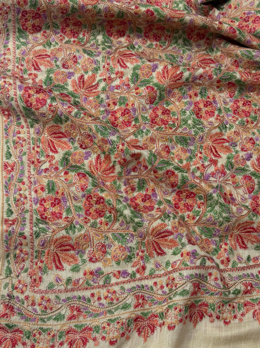Full Embroidered Jama Jaal Pashmina Shawl | Skin