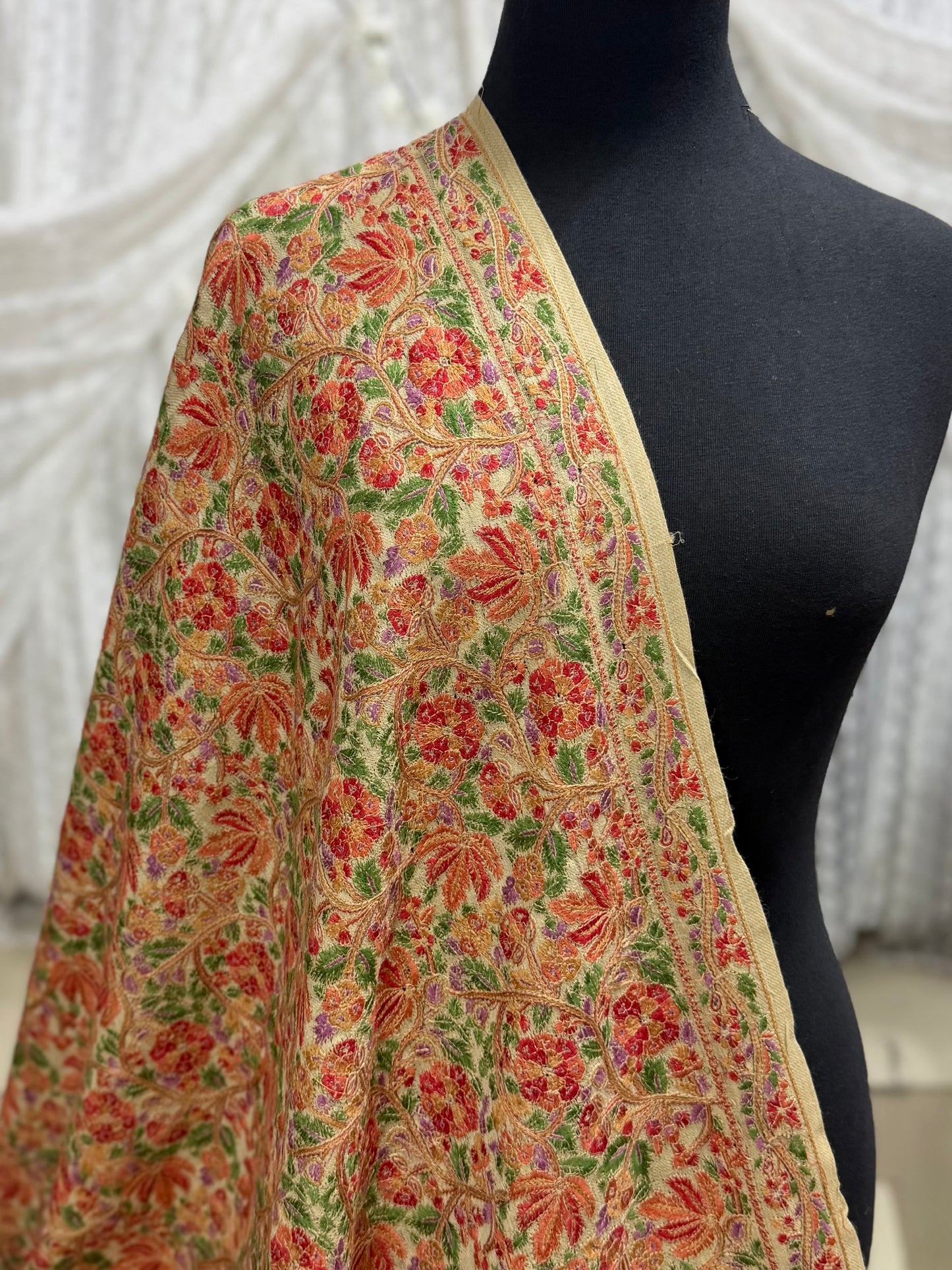 Full Embroidered Jama Jaal Pashmina Shawl | Skin