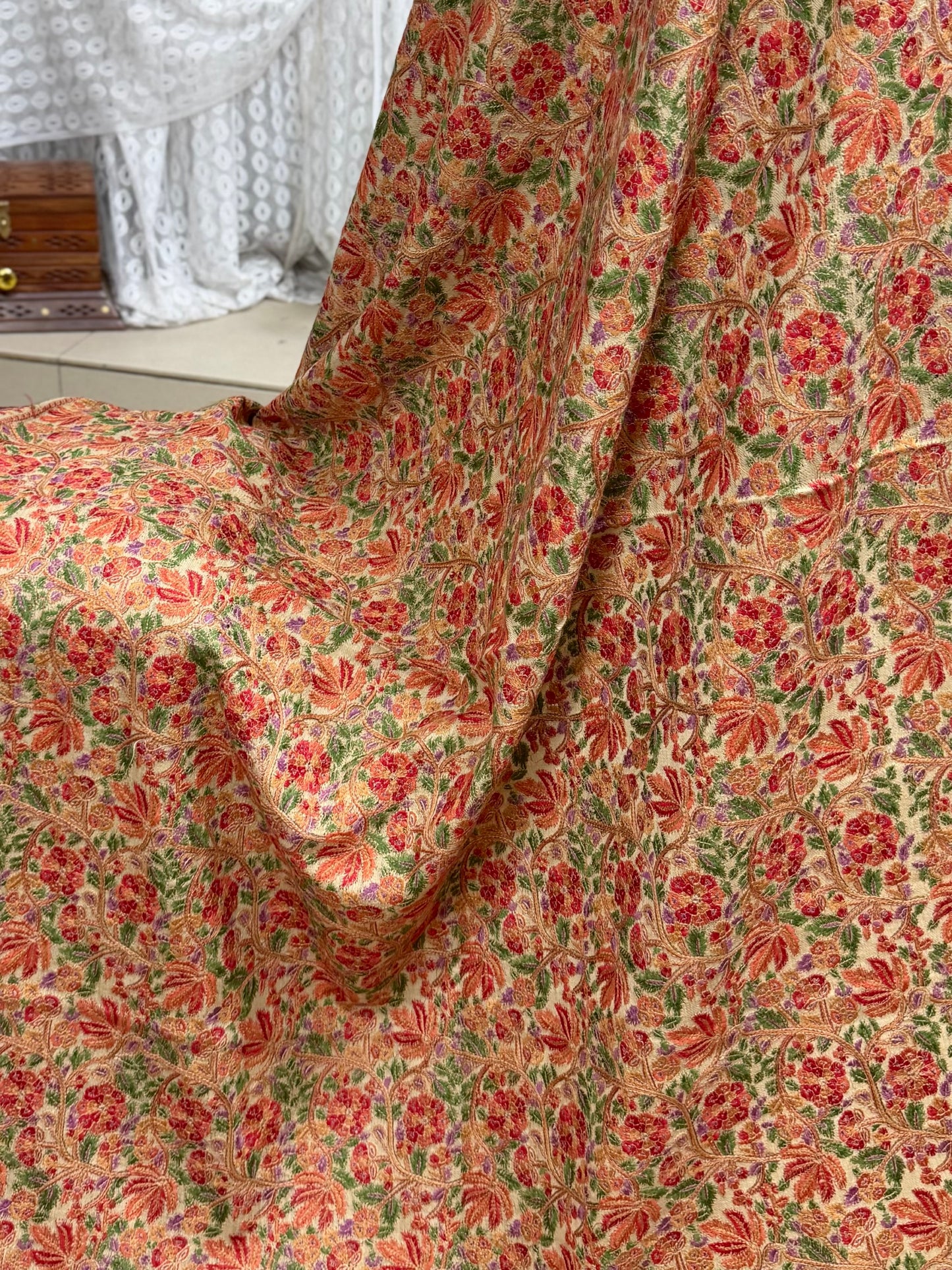 Full Embroidered Jama Jaal Pashmina Shawl | Skin