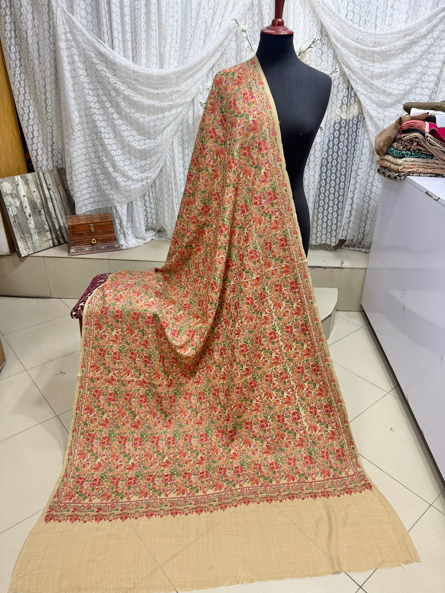 Full Embroidered Jama Jaal Pashmina Shawl | Skin